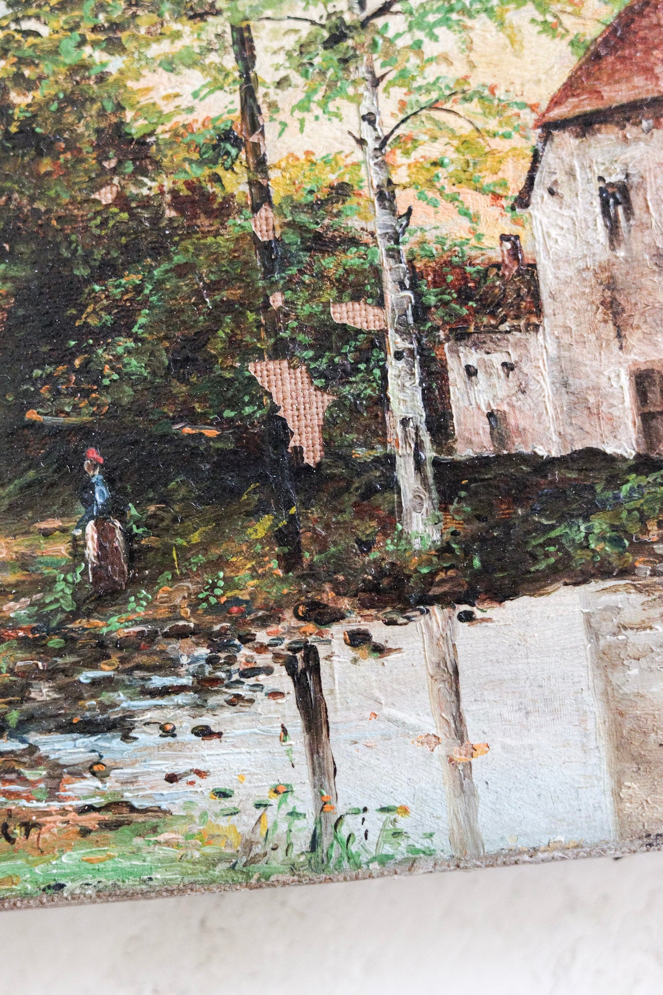 Petite Antique English Oil Painting - Mill on the Frome 1881
