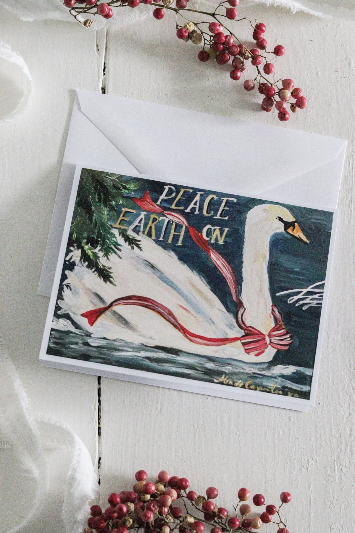 Peace on Earth Swan Greeting Card