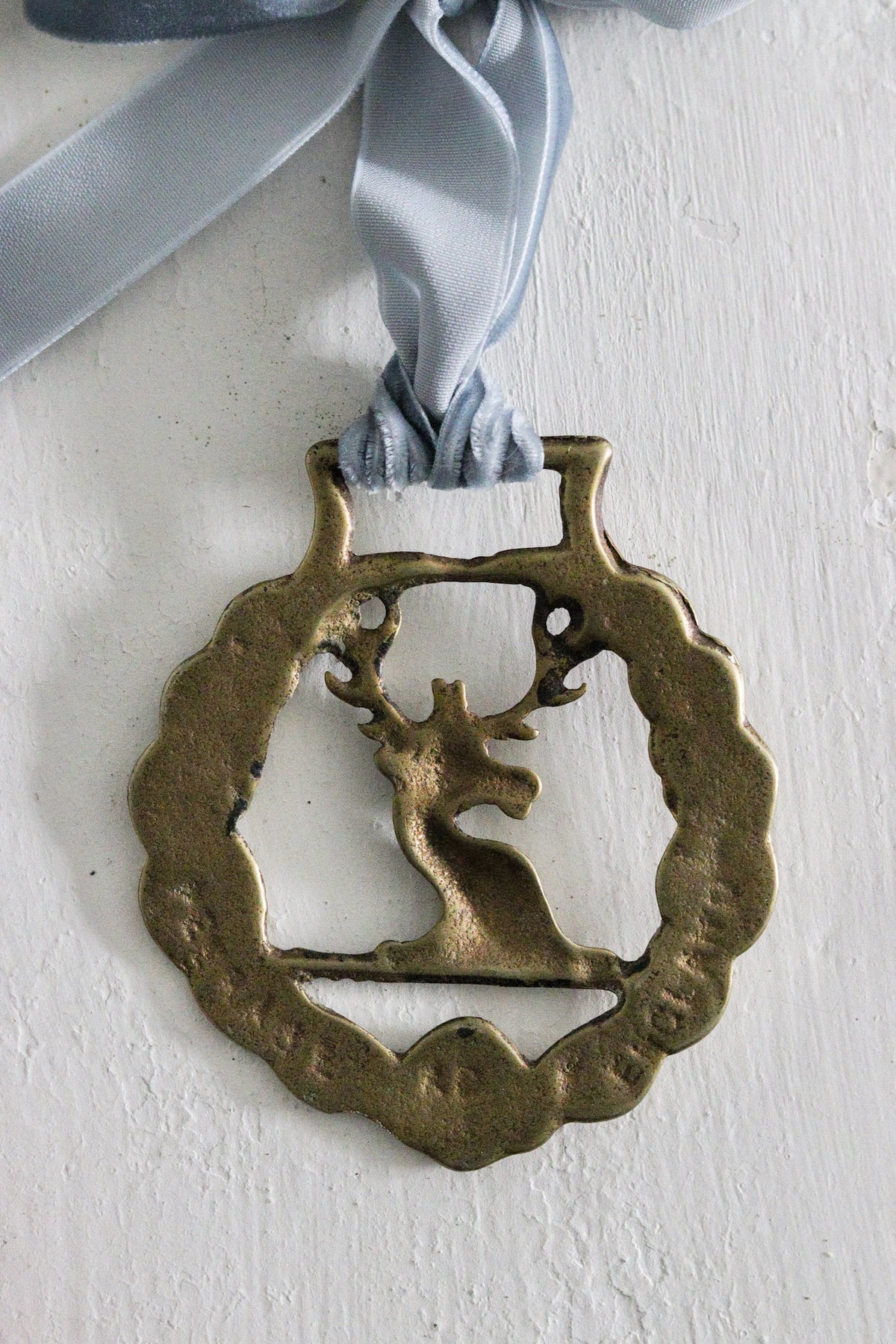 English Horse Brass with Velvet Ribbon - Stag Head