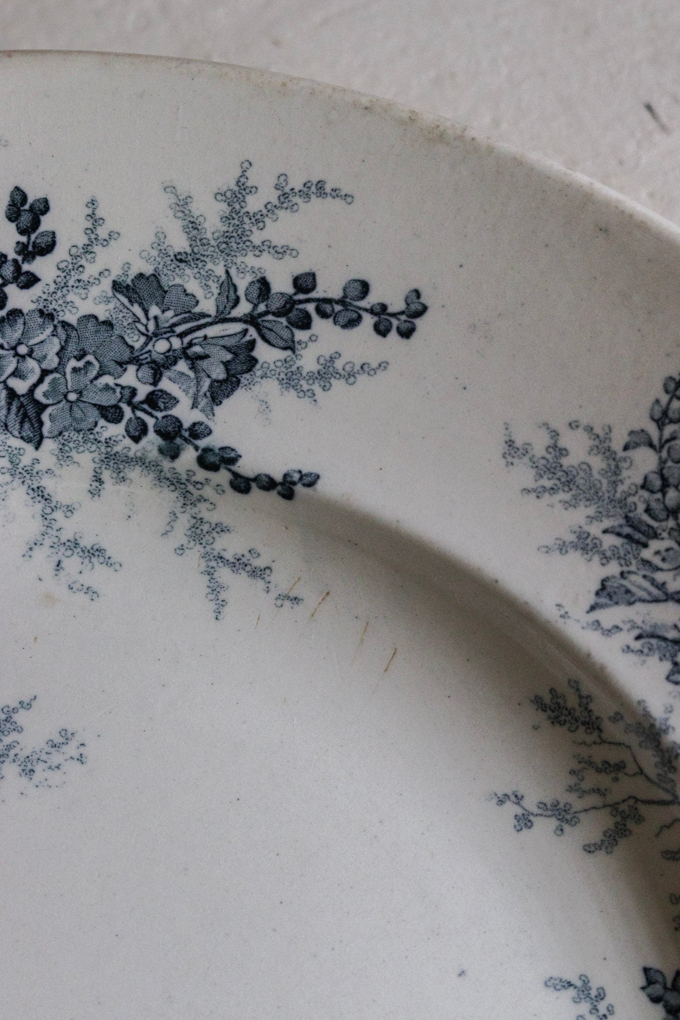 Large Antique French Transferware Round Platter with Pheasants
