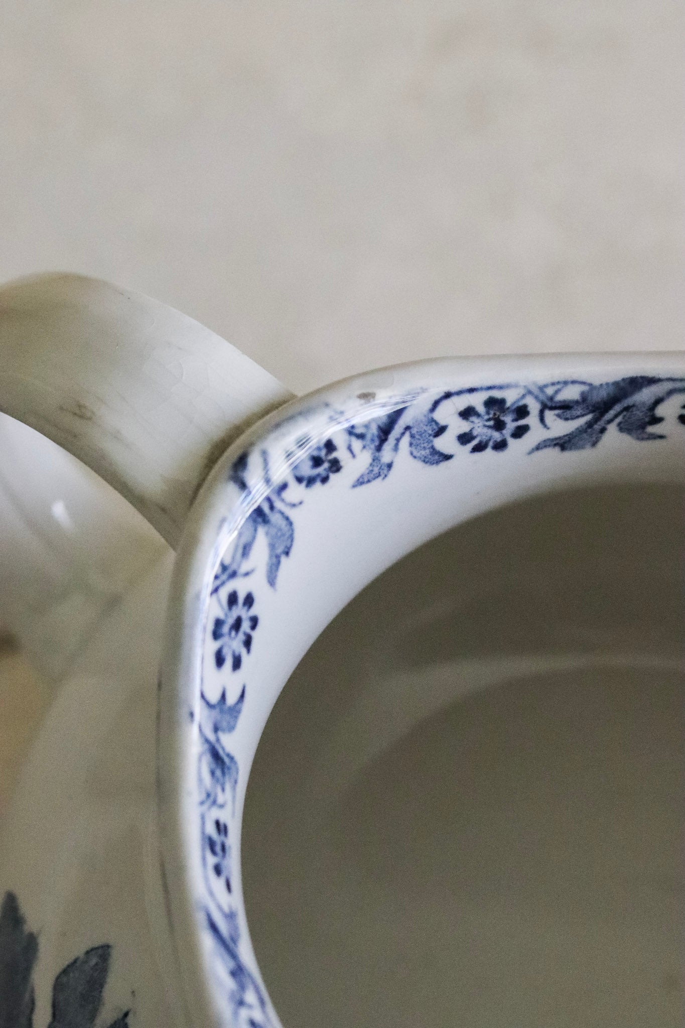 Antique French Transferware Pitcher with Flowers