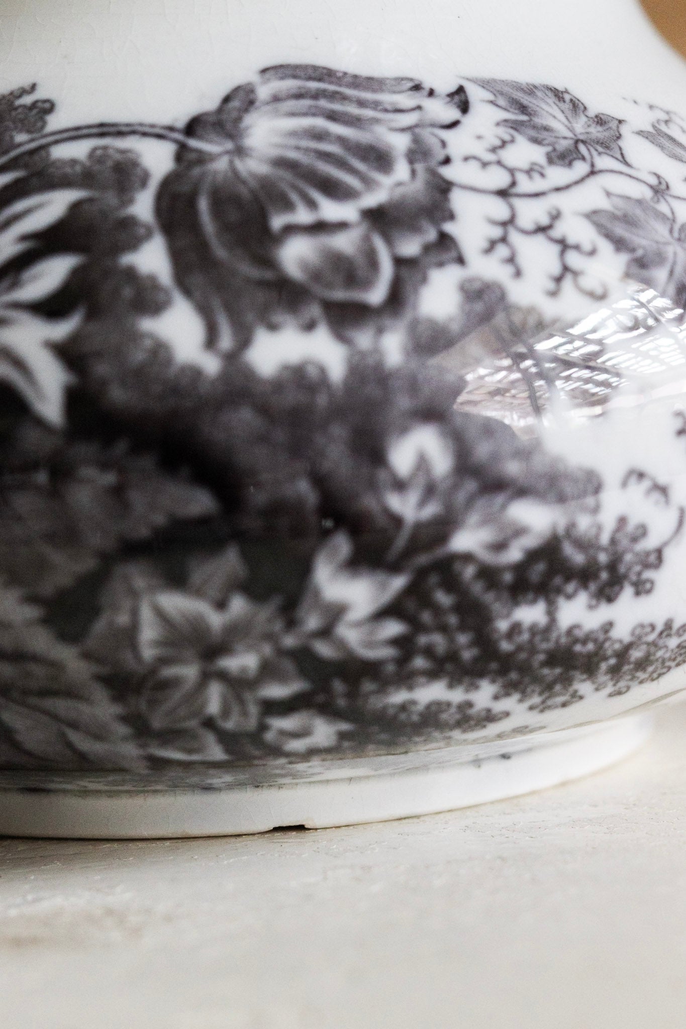Antique French Black Transferware Pitcher with Flowers No.1