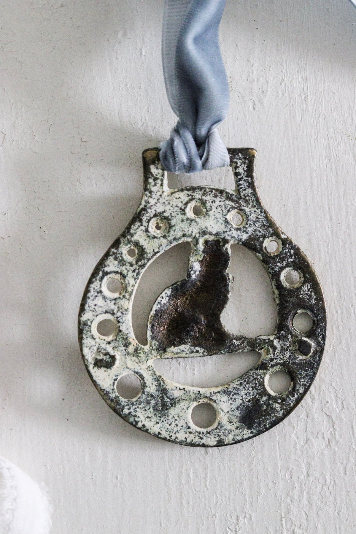 English Horse Brass with Velvet Ribbon - Cat