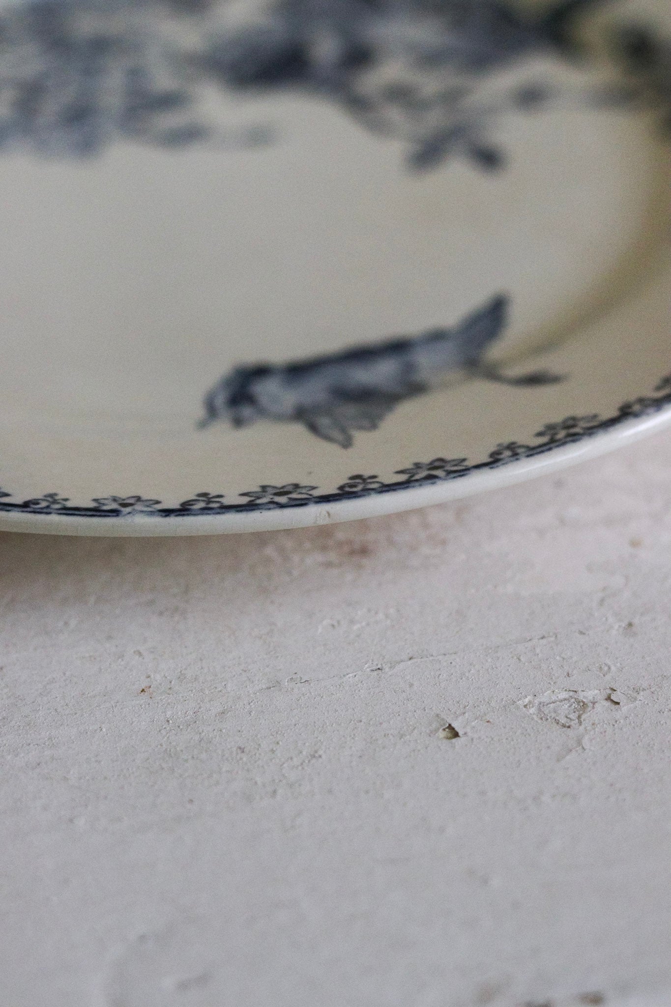 Antique French Transferware Plate with Birds