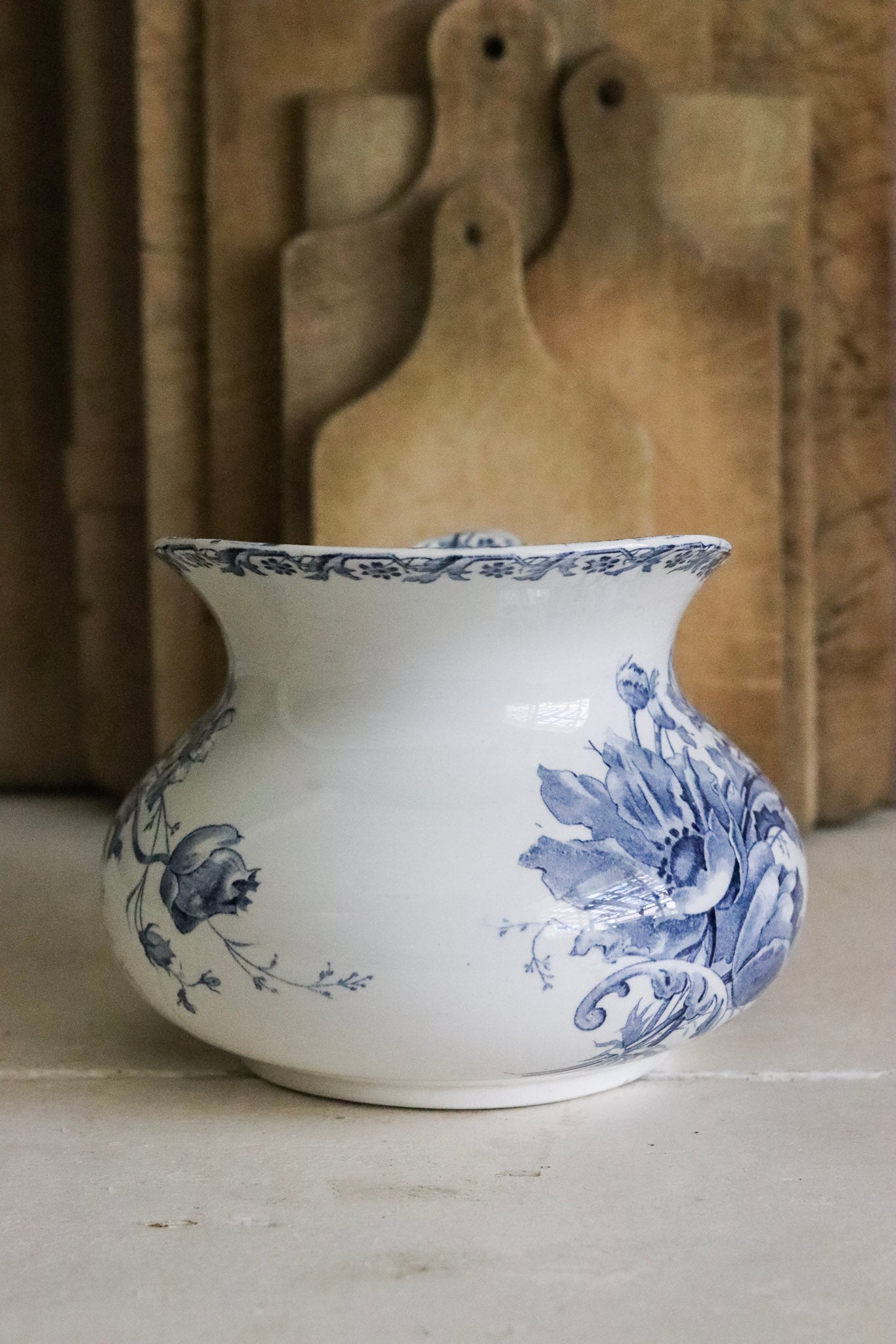 Antique French Transferware Pitcher with Flowers