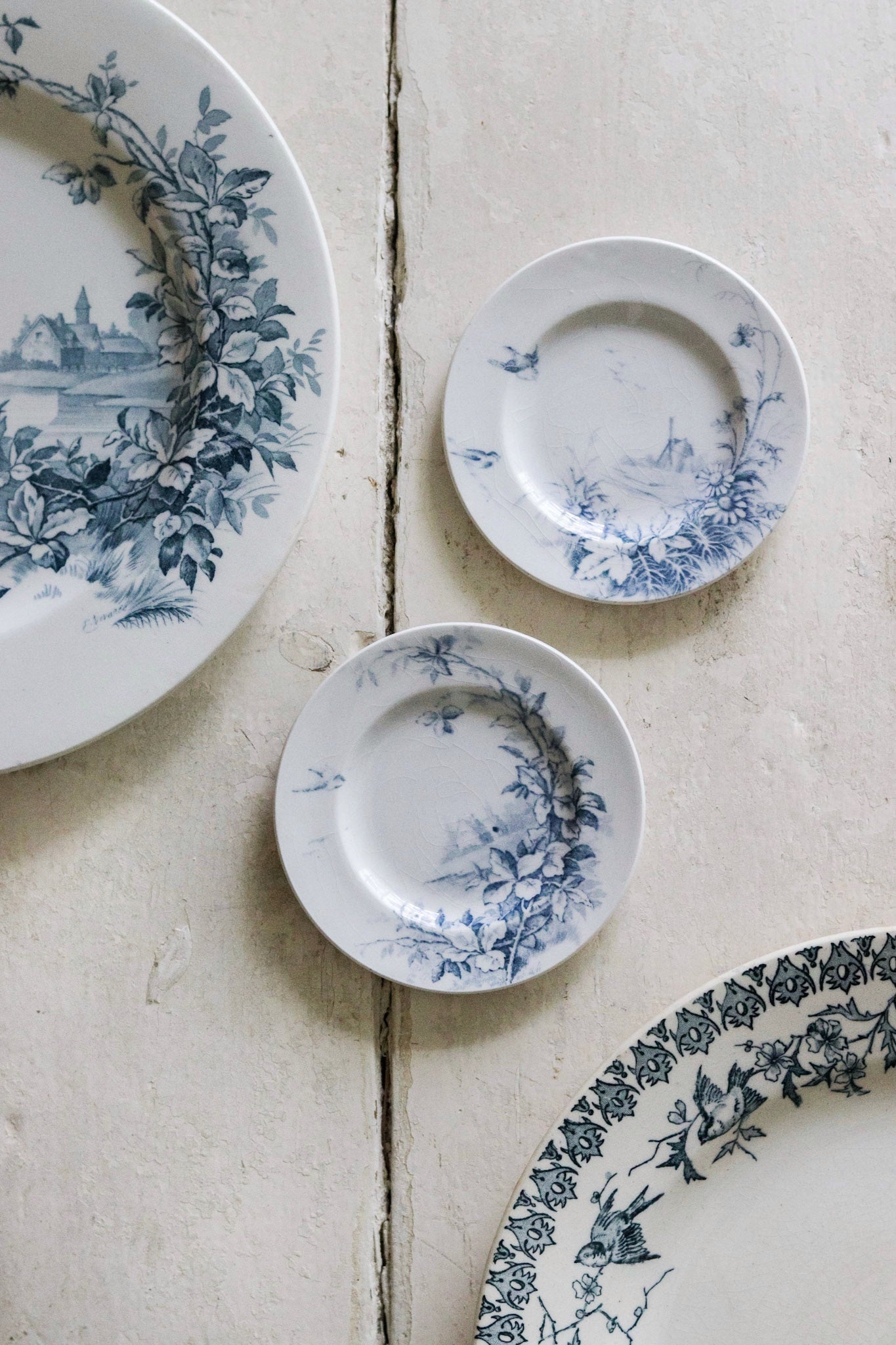 Pair of Antique French Dînette Set Transferware Salad Plates No. 2