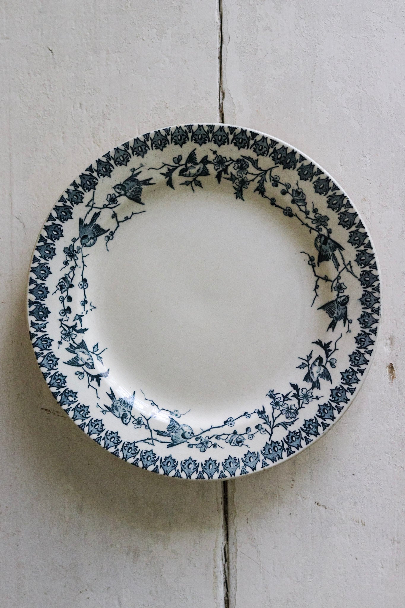 Antique French Transferware Plate with Birds
