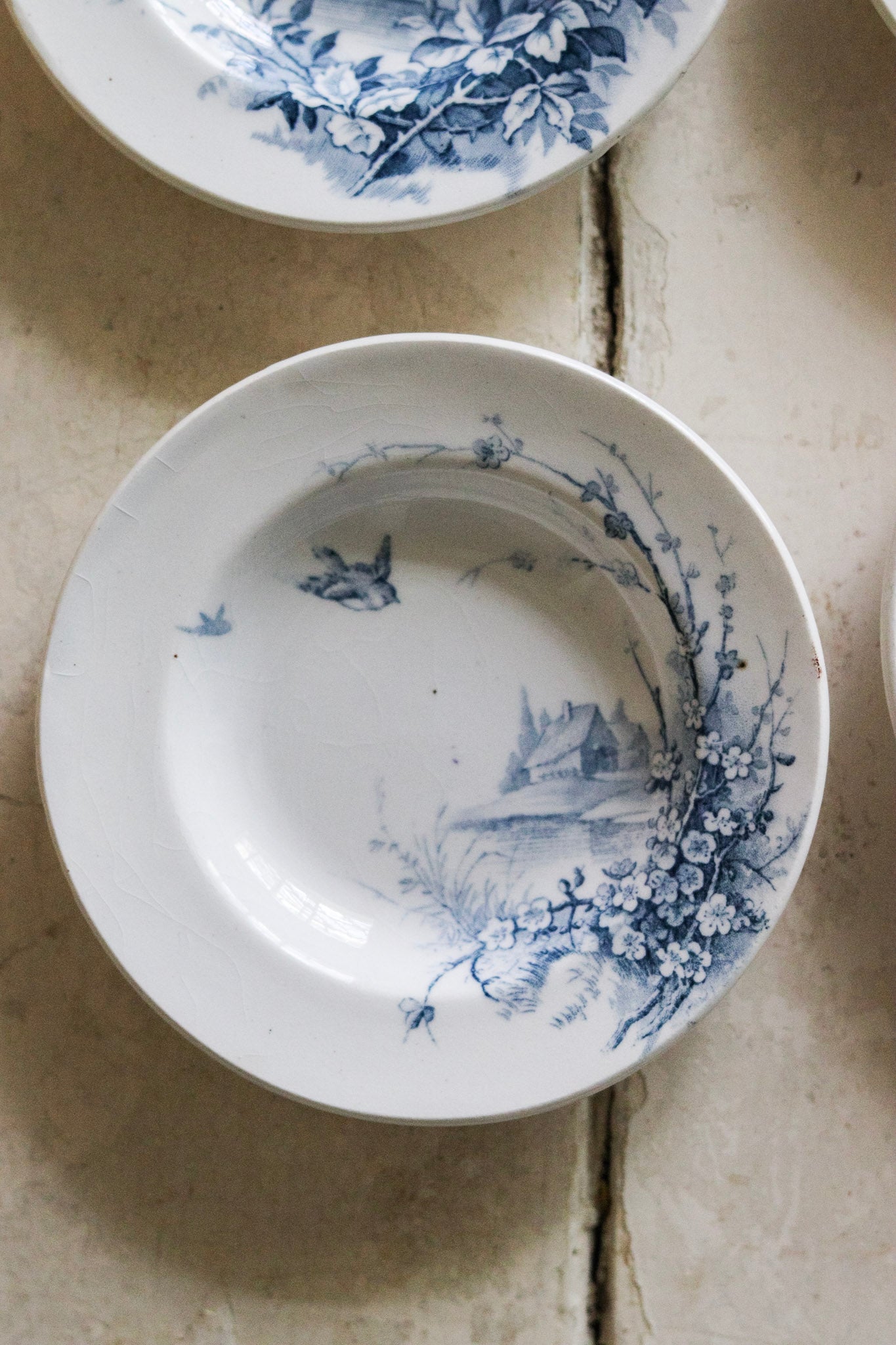 Set of Antique French Dînette Set Transferware Shallow Bowls No. 1