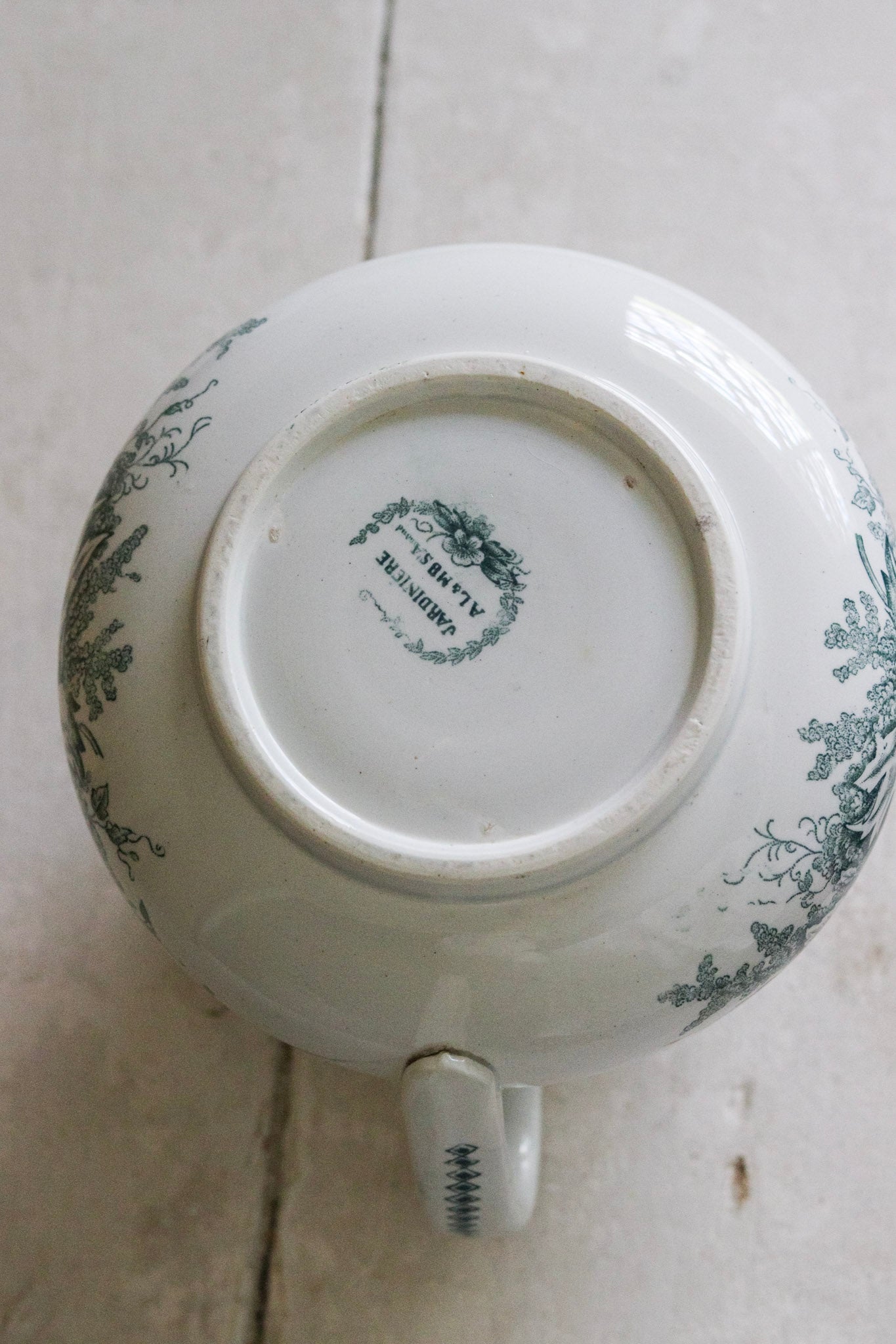 Antique French Transferware Pitcher with Flowers