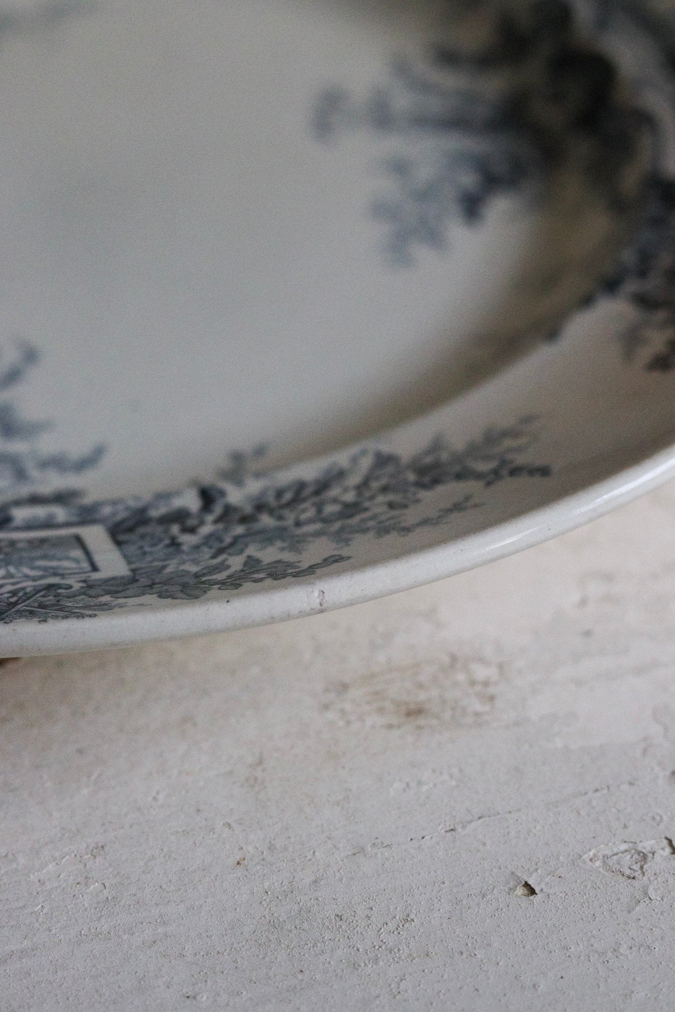 Large Antique French Transferware Round Platter with Pheasants