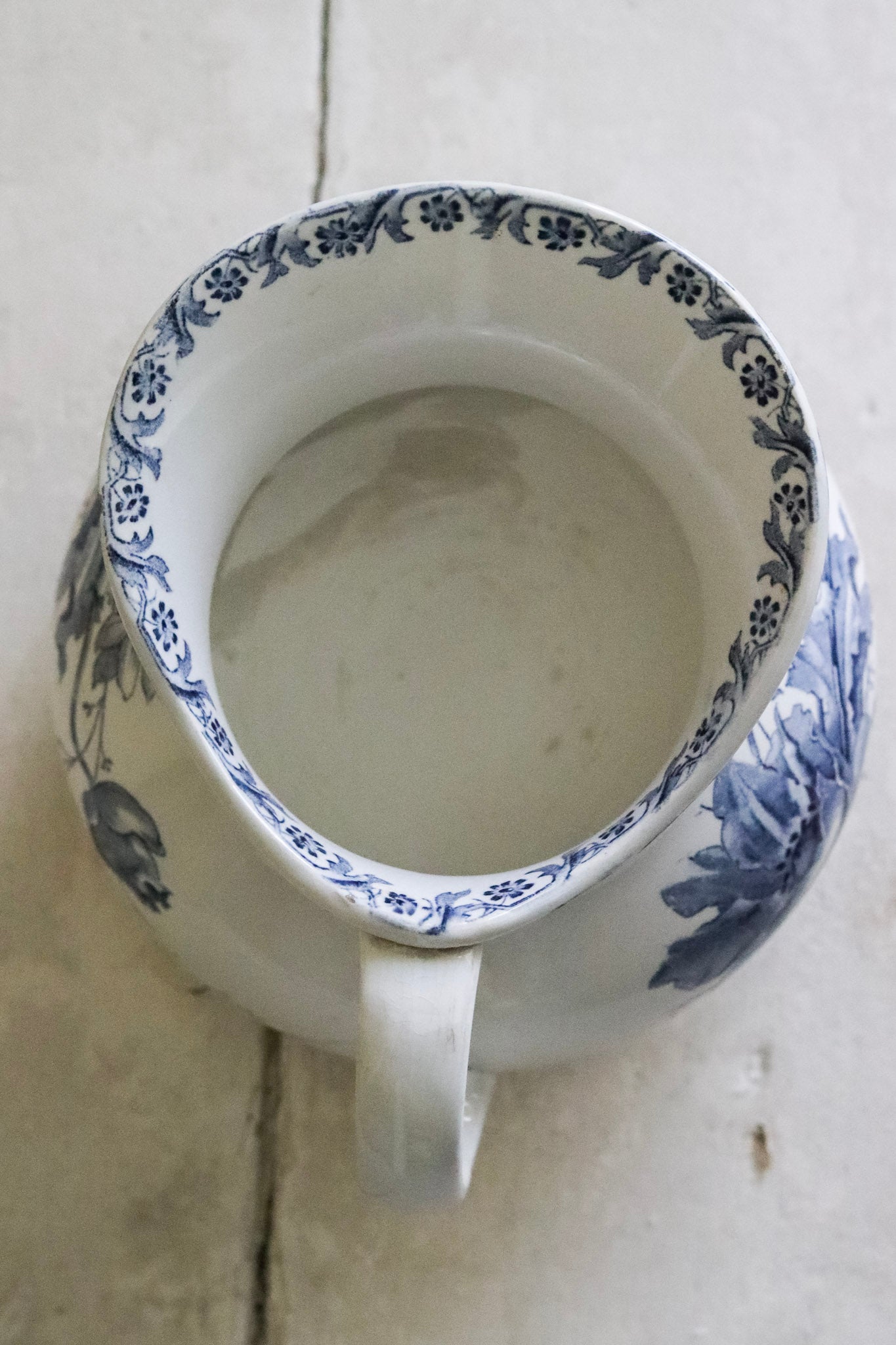 Antique French Transferware Pitcher with Flowers