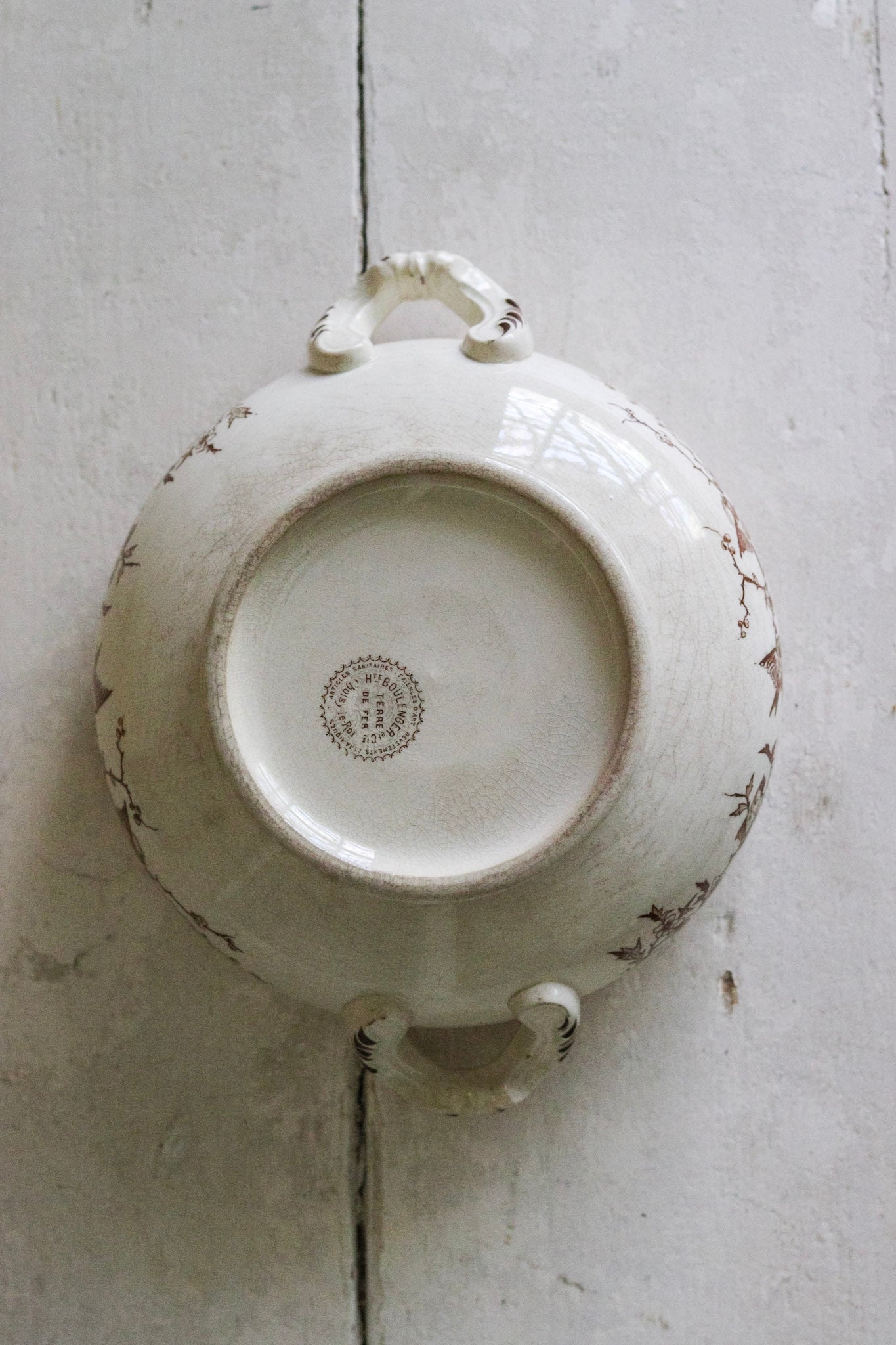 Antique French Transferware Tureen with Birds