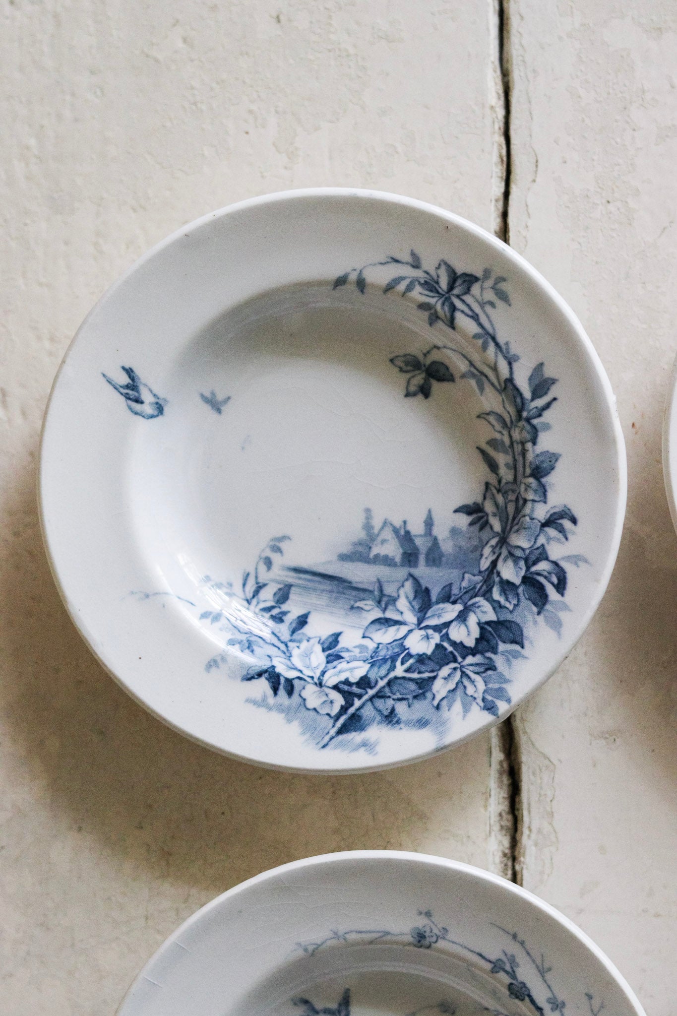 Set of Antique French Dînette Set Transferware Shallow Bowls No. 1