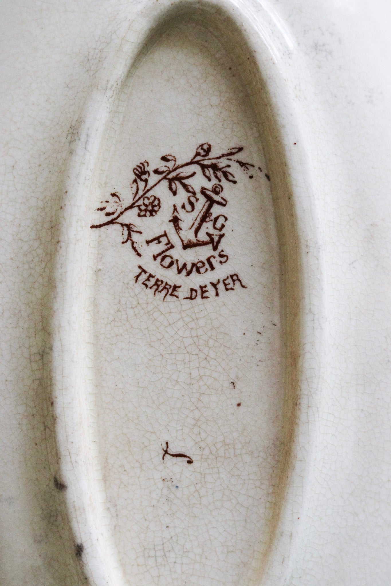 Antique French Brown Transferware Dish with Birds