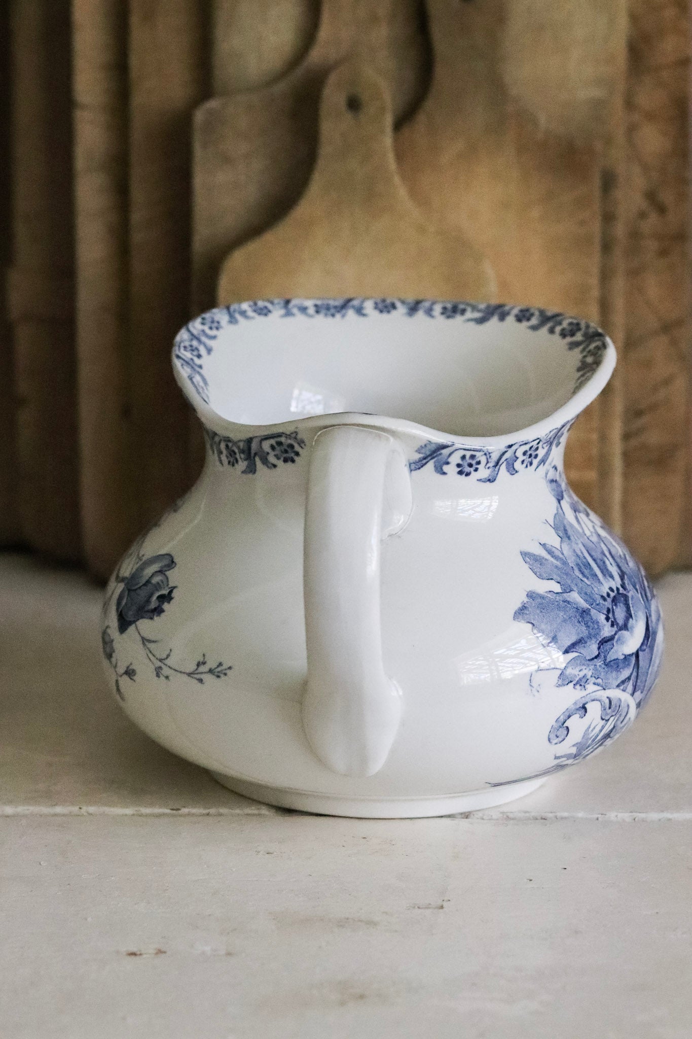 Antique French Transferware Pitcher with Flowers