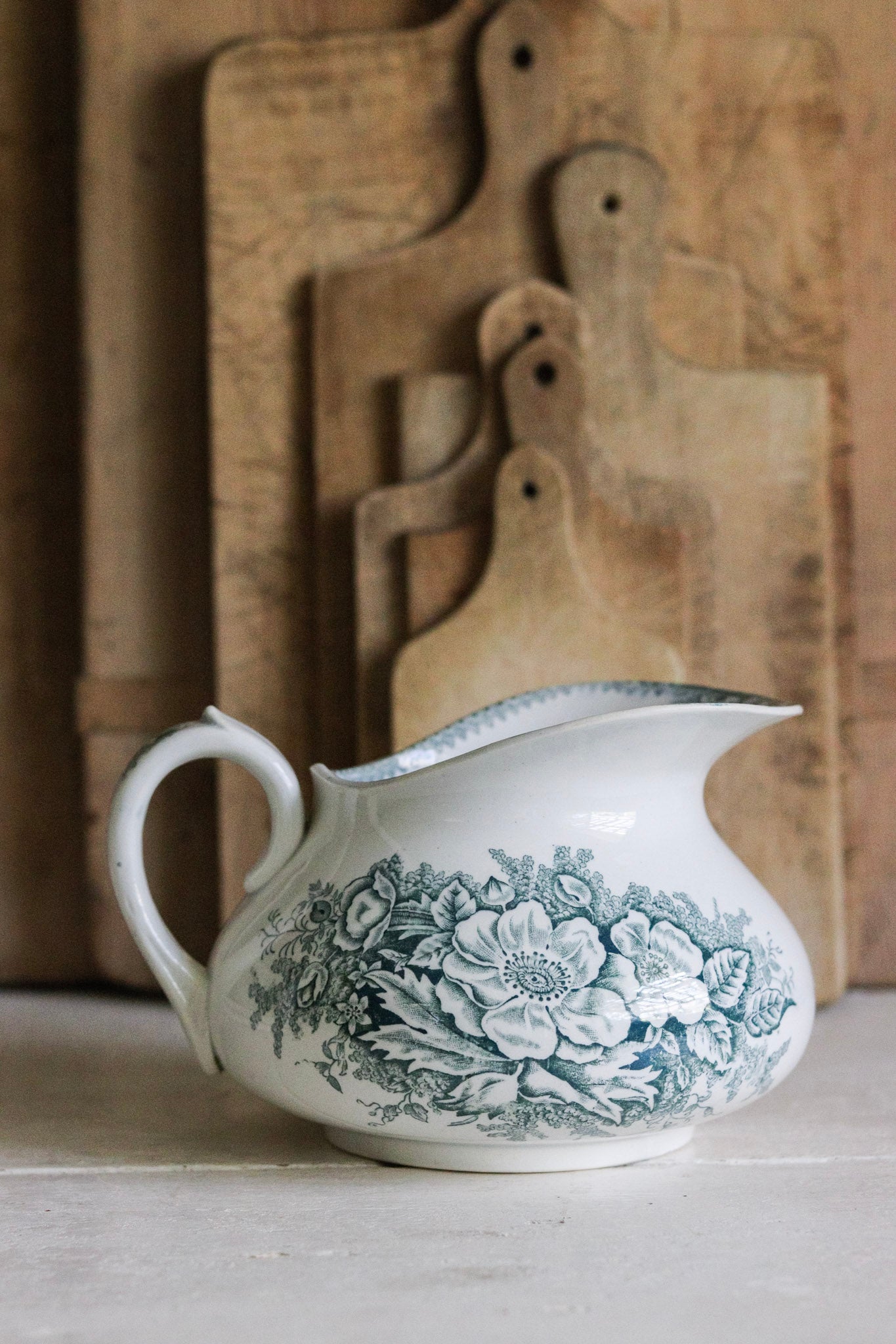 Antique French Transferware Pitcher with Flowers