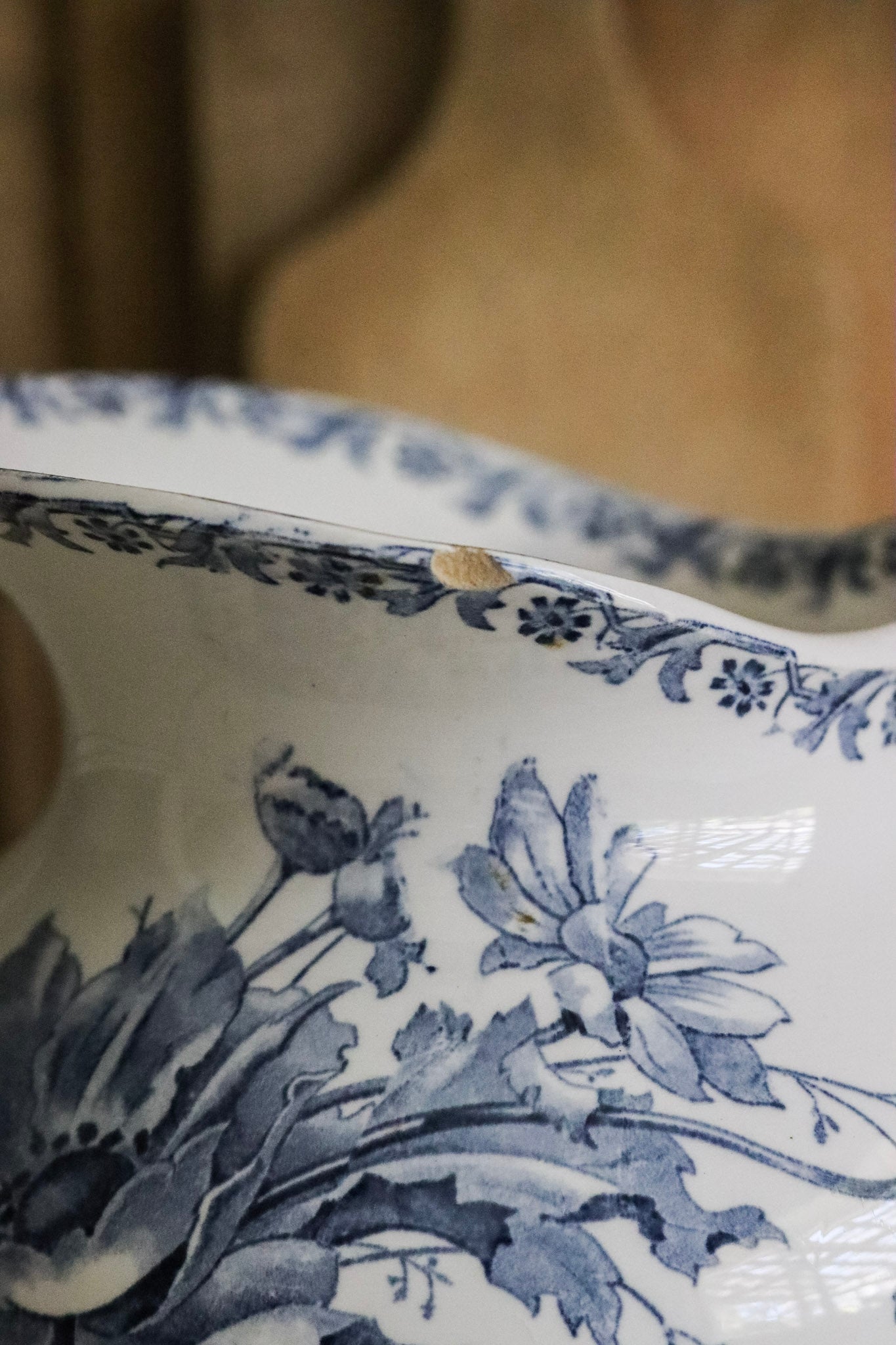 Antique French Transferware Pitcher with Flowers