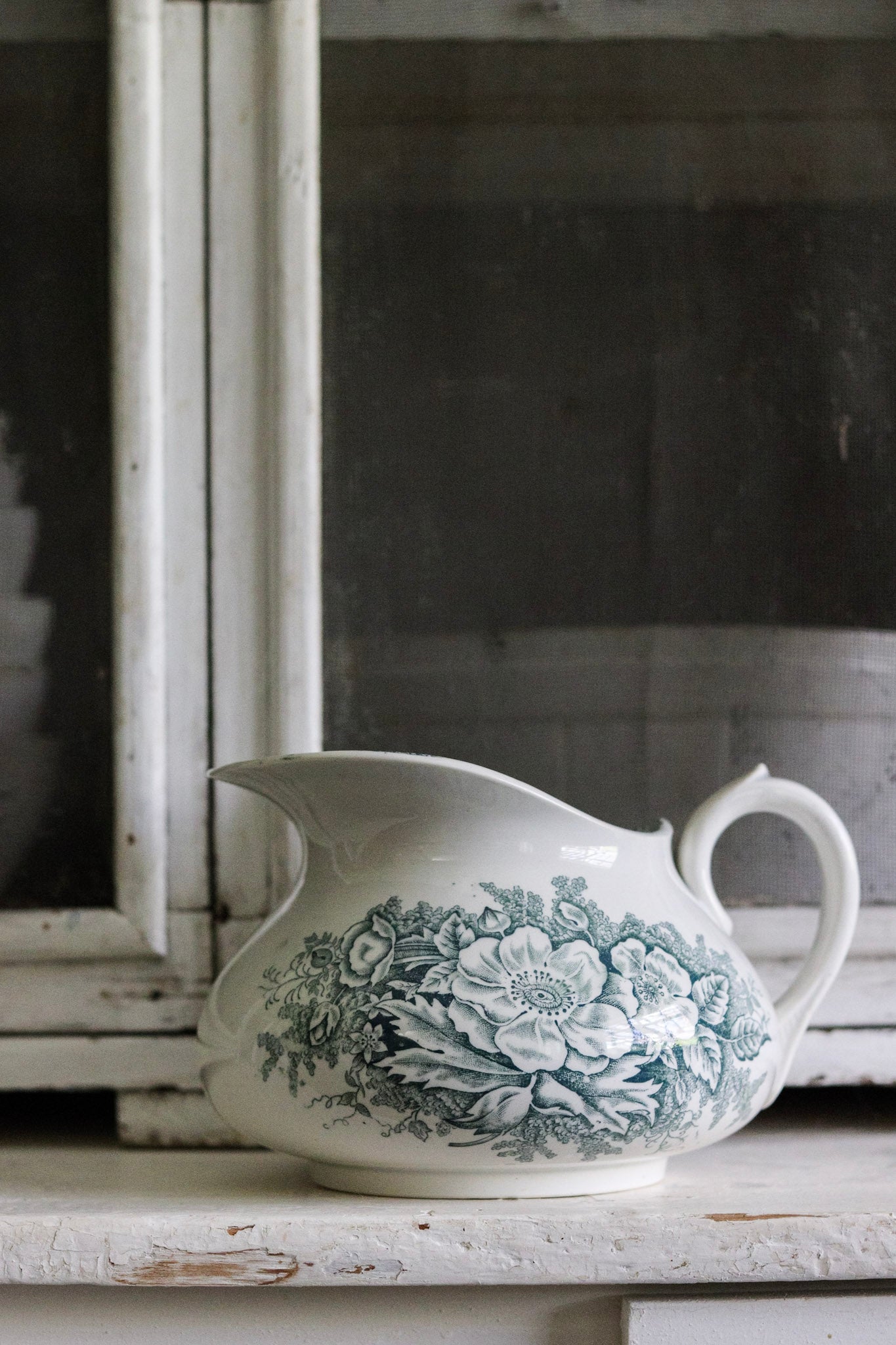 Antique French Transferware Pitcher with Flowers