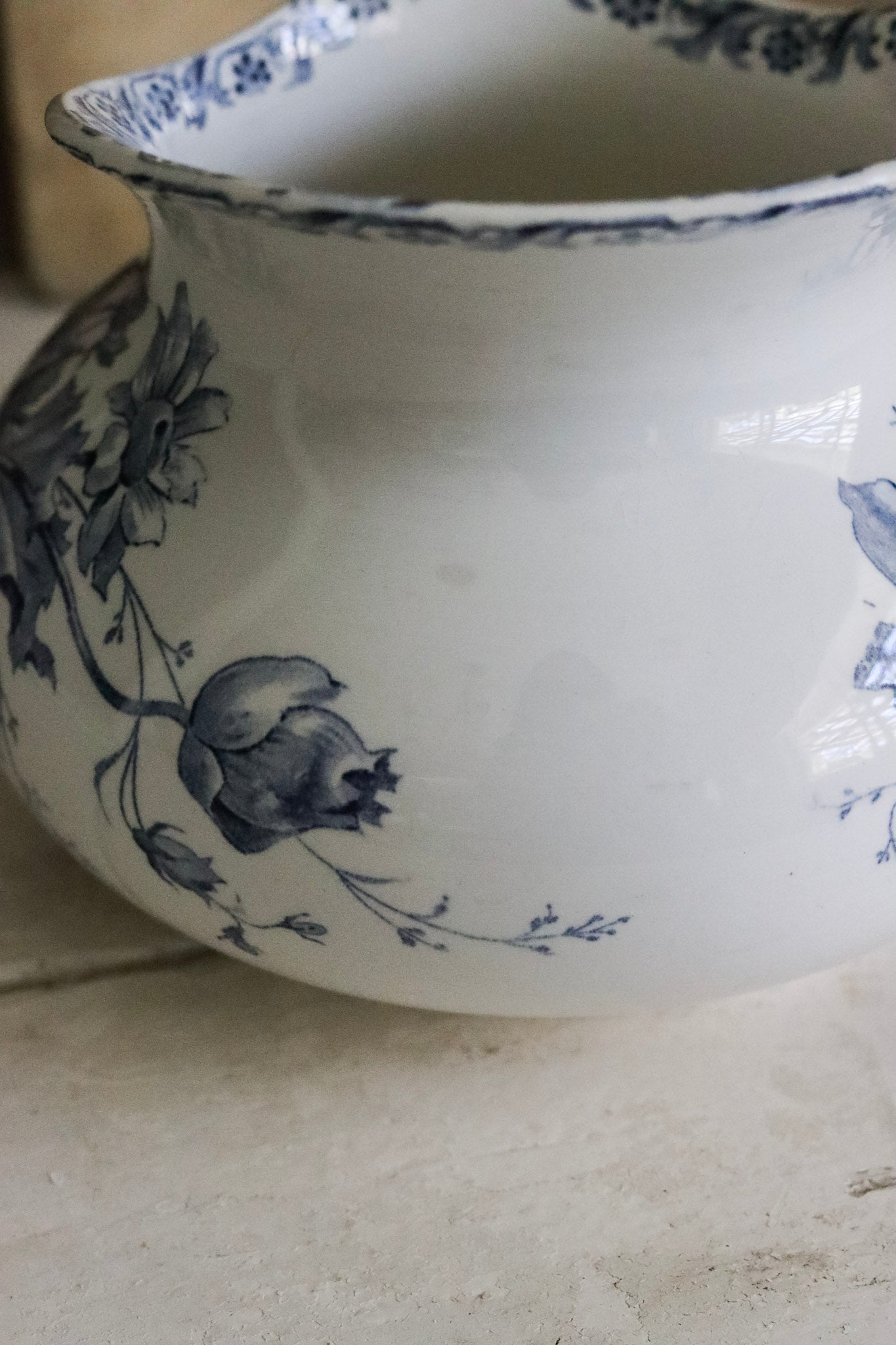 Antique French Transferware Pitcher with Flowers