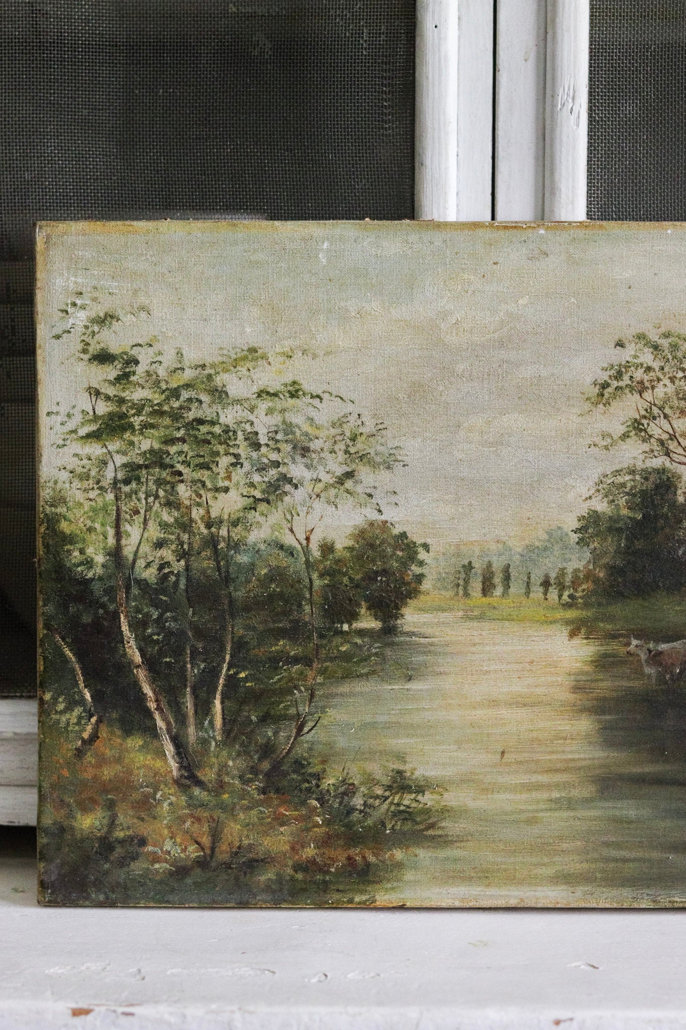 Vintage English Oil Painting with Cows
