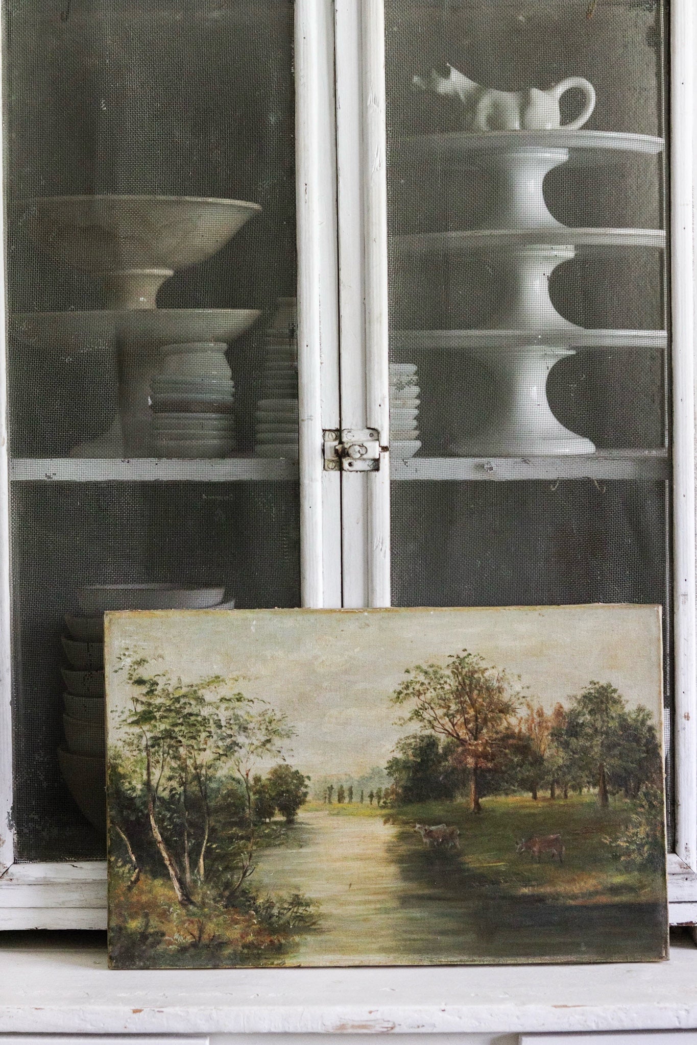 Vintage English Oil Painting with Cows