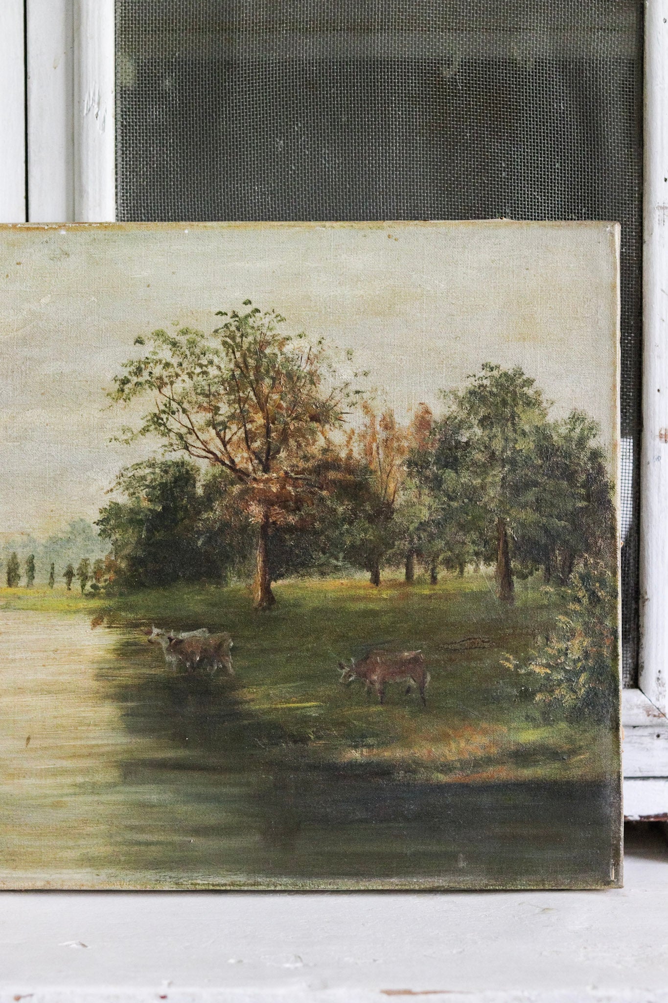 Vintage English Oil Painting with Cows