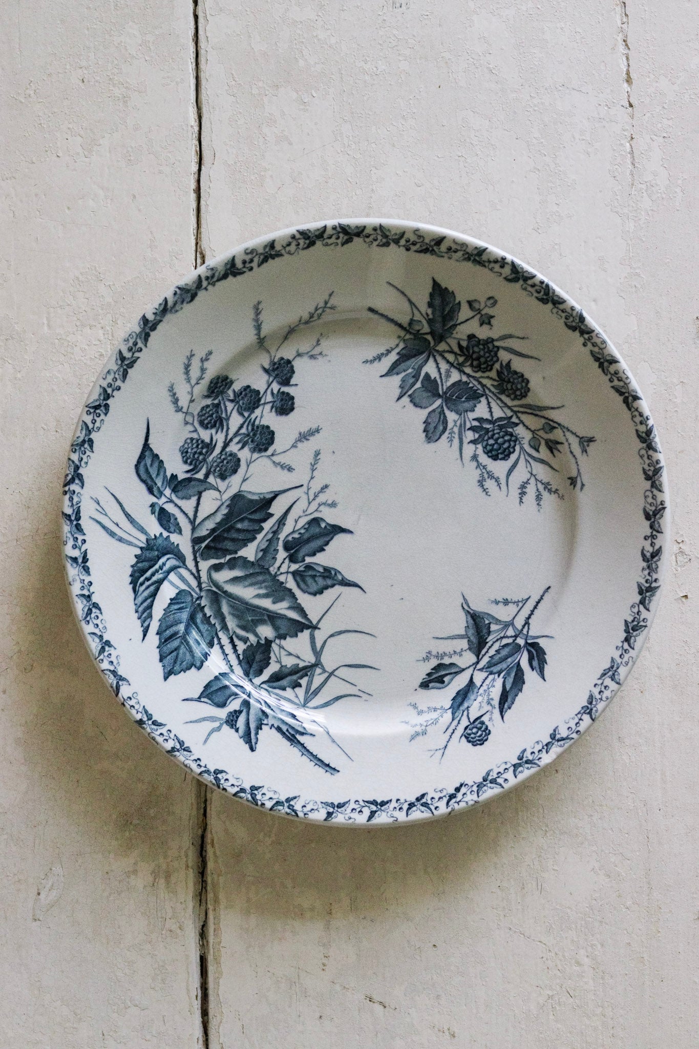 Antique French Transferware Plate with Blackberries