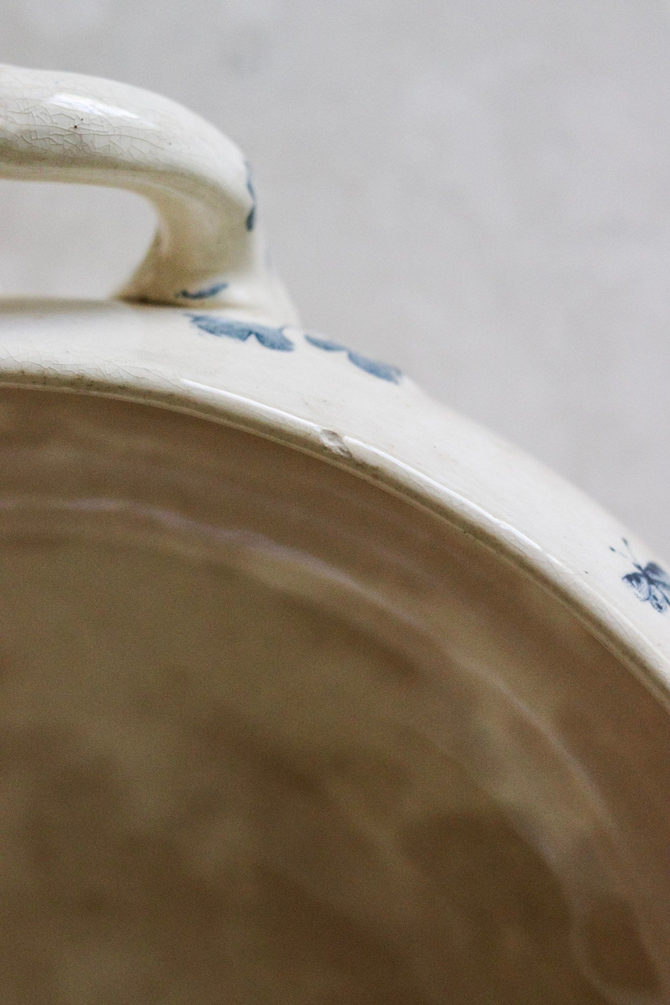 Large Antique French Transferware Tureen with Butterflies and Flowers