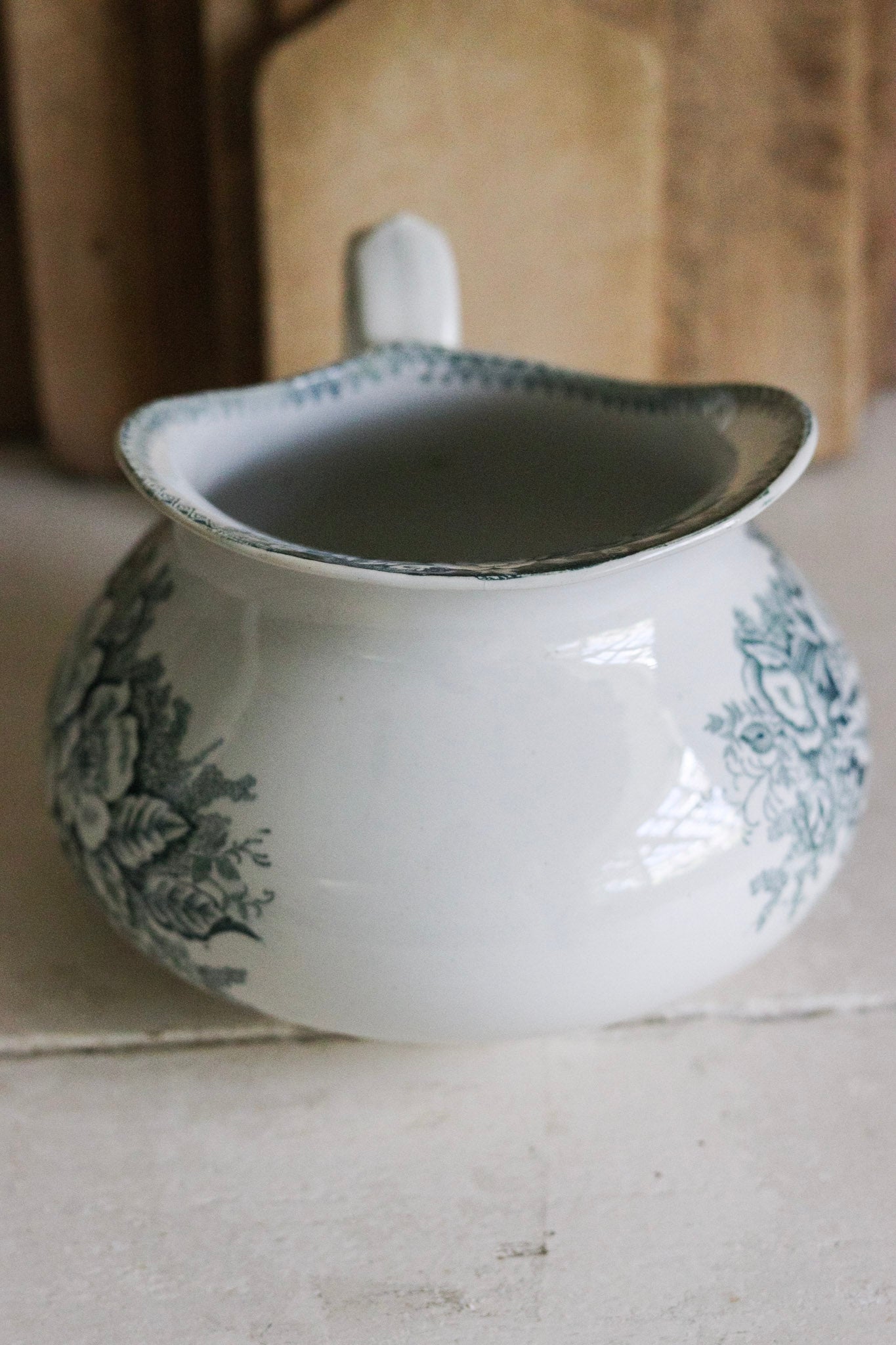 Antique French Transferware Pitcher with Flowers