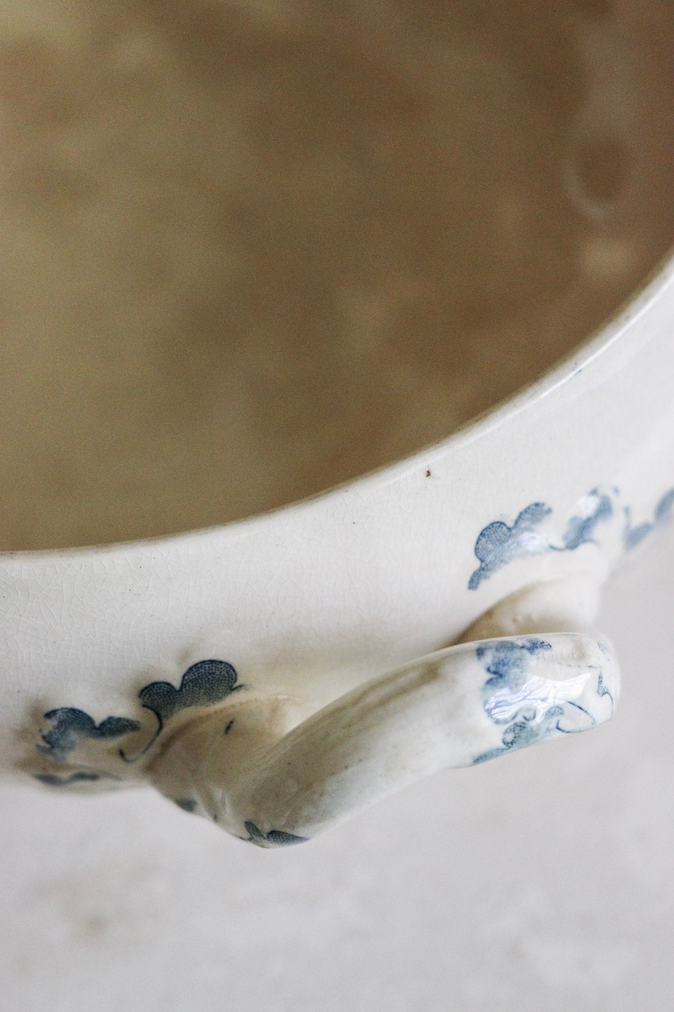 Large Antique French Transferware Tureen with Butterflies and Flowers