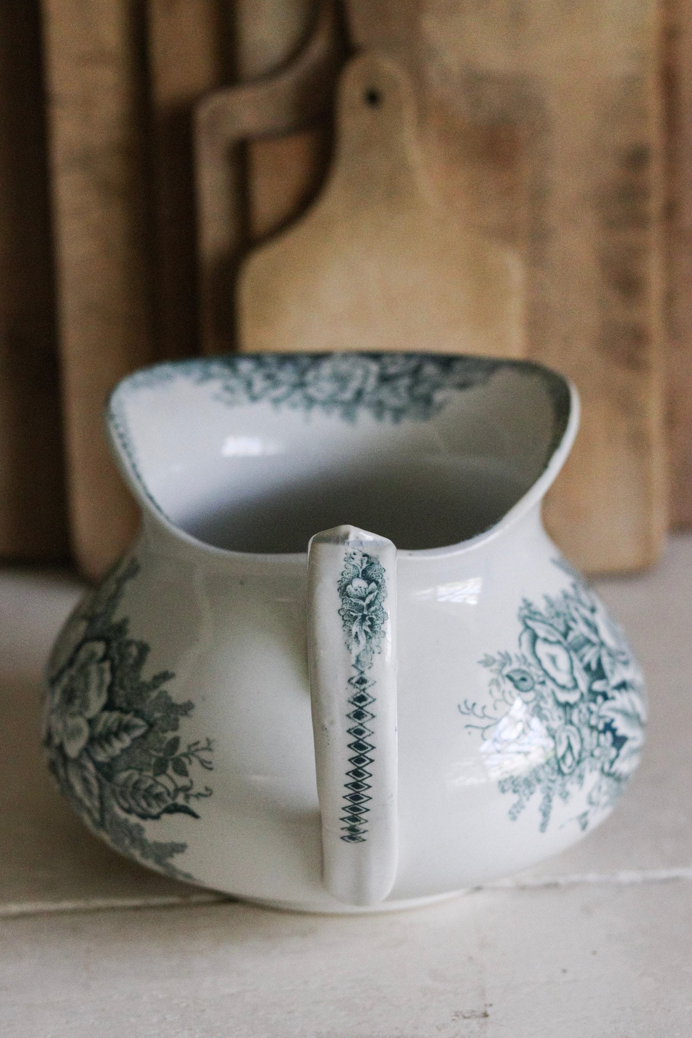 Antique French Transferware Pitcher with Flowers