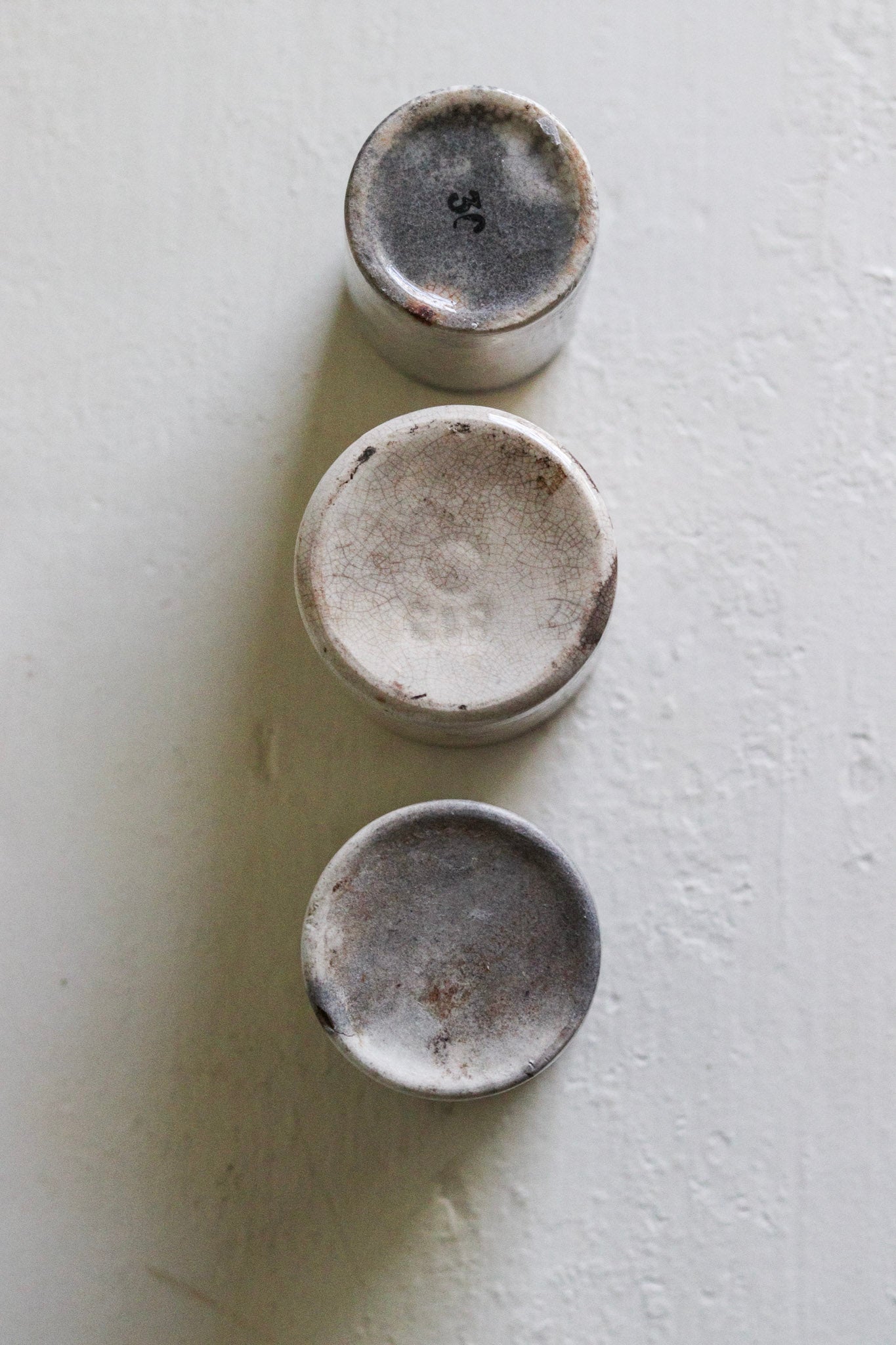 Petite Antique French Ointment Pots - Set of Three