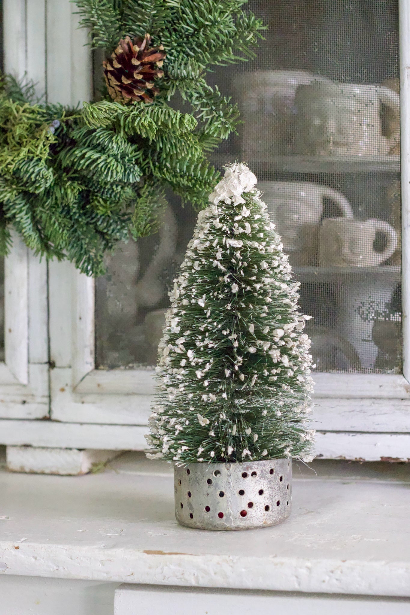 Vintage French Cheese Pot and Large Bottle Brush Tree The Tattered