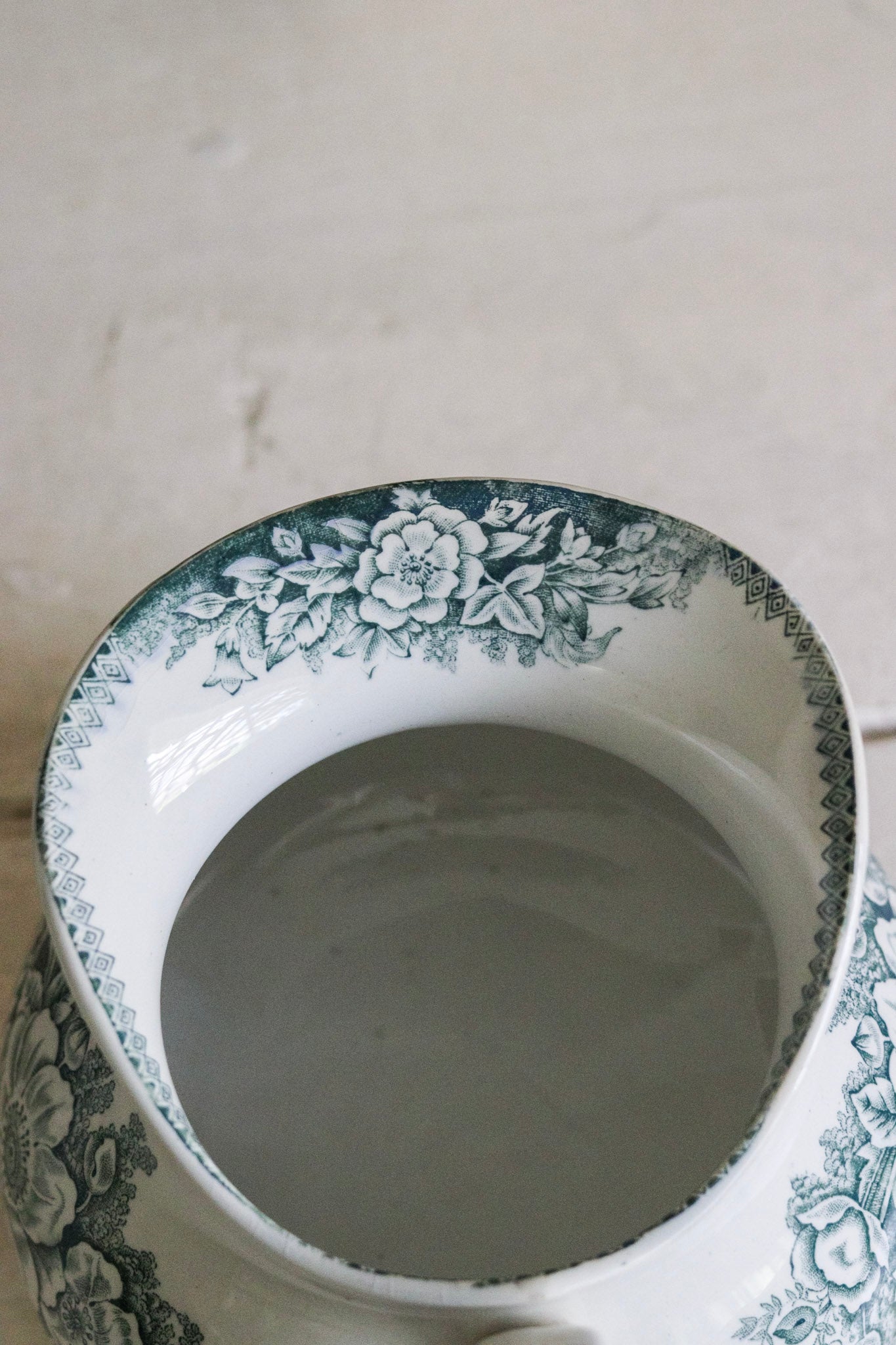 Antique French Transferware Pitcher with Flowers