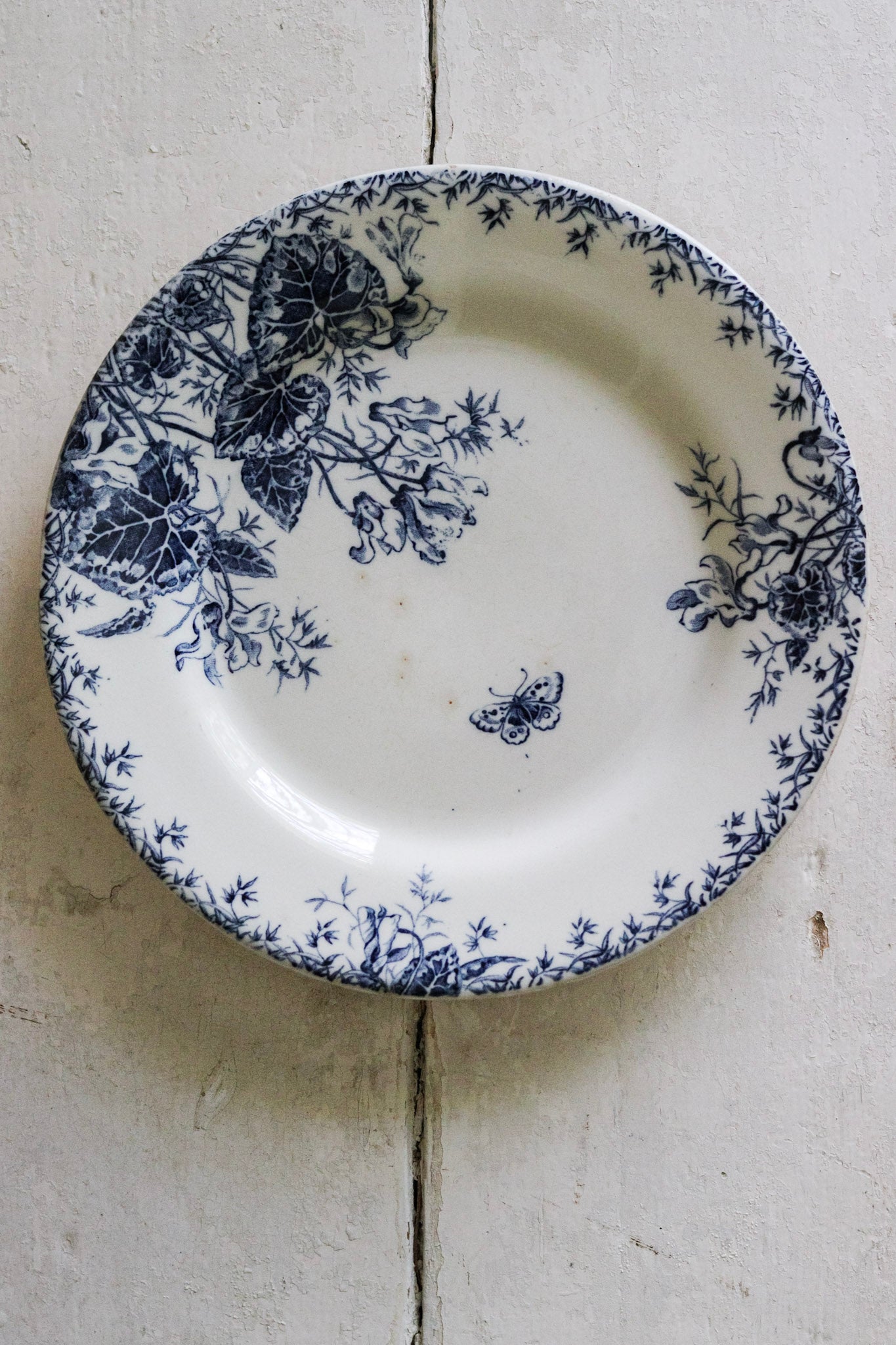 Antique French Transferware Plate with Butterfly and Flowers