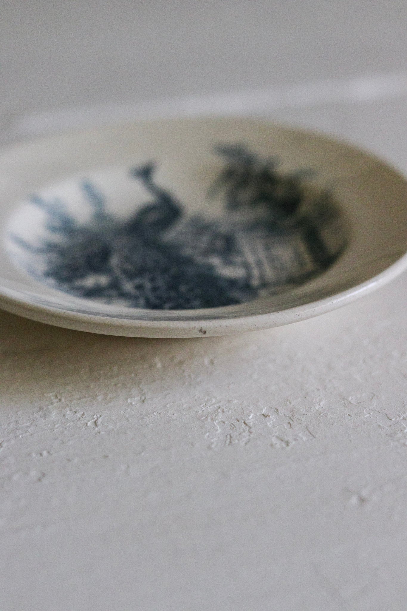 Antique French Transferware Child's Dînette Shallow Bowl with Peacock No.1