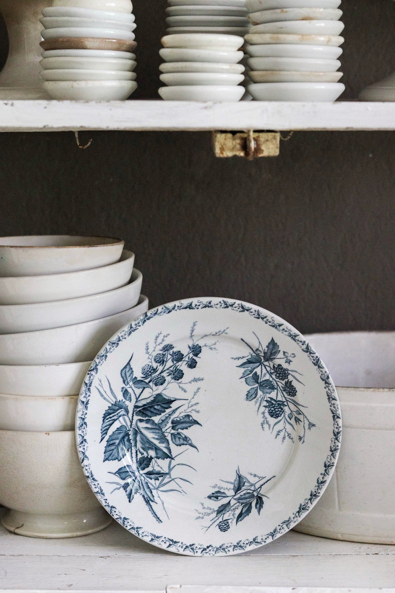 Antique French Transferware Plate with Blackberries