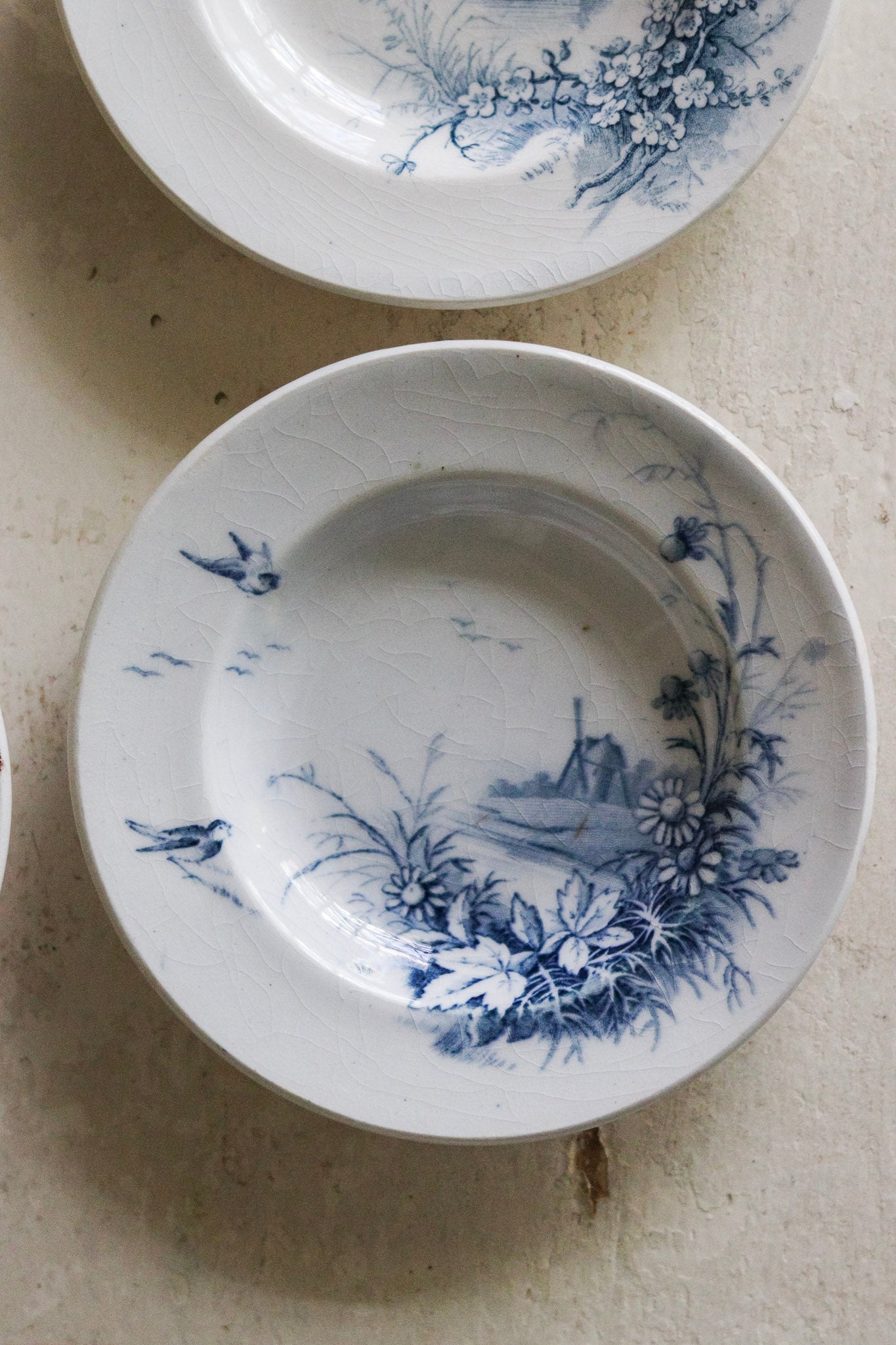 Set of Antique French Dînette Set Transferware Shallow Bowls No. 1