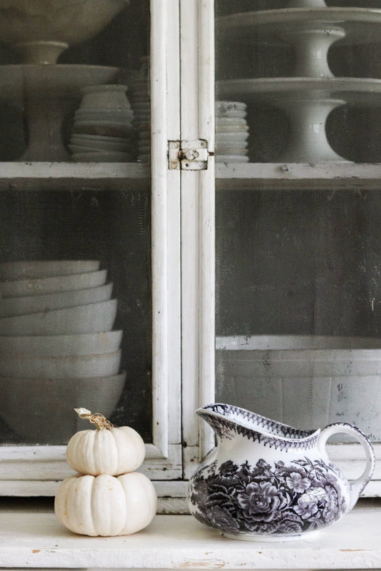 Antique French Black Transferware Pitcher with Flowers No.1