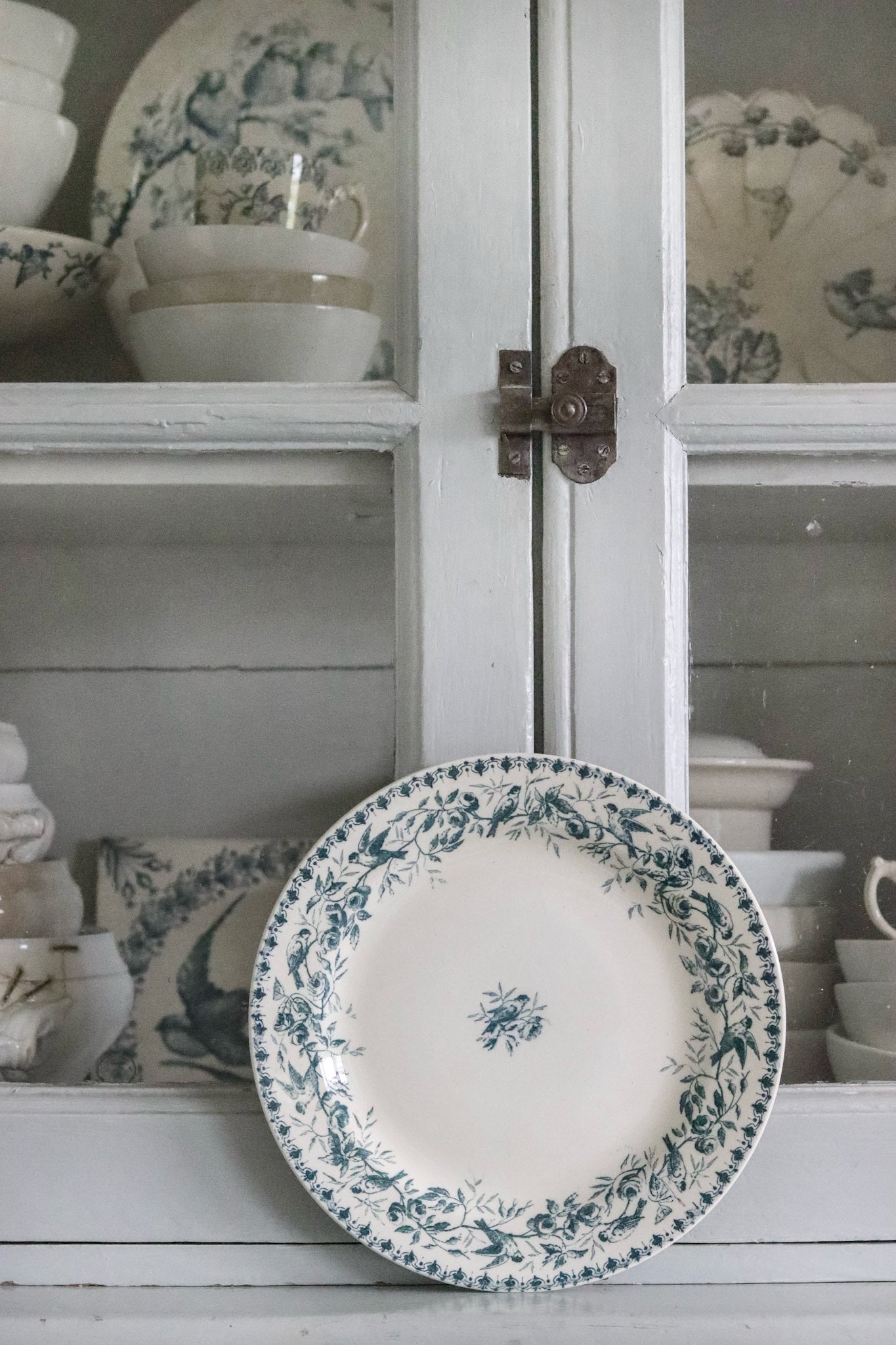 Antique French Transferware Plate with Birds and Roses