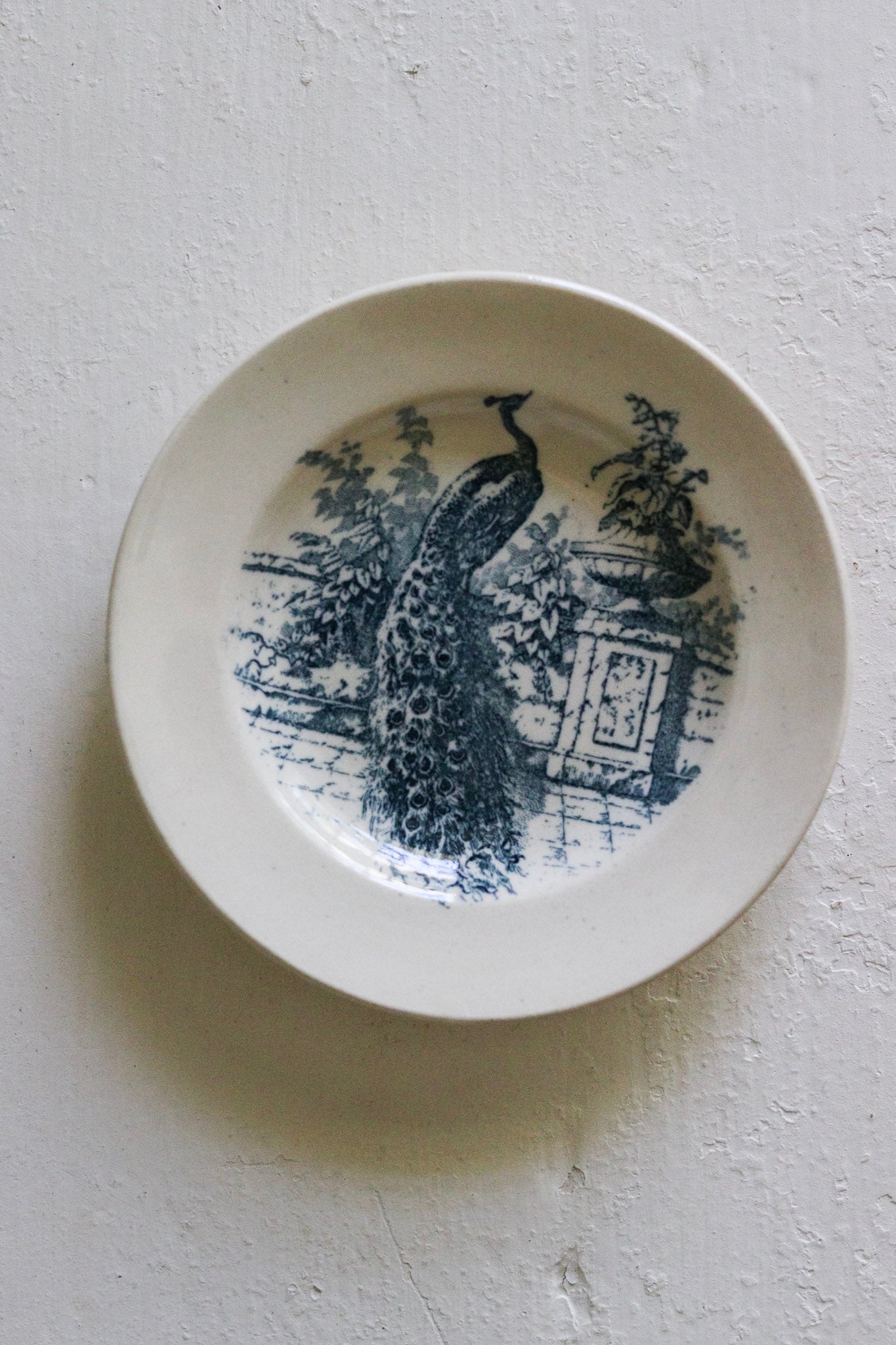 Antique French Transferware Child's Dînette Shallow Bowl with Peacock No.1