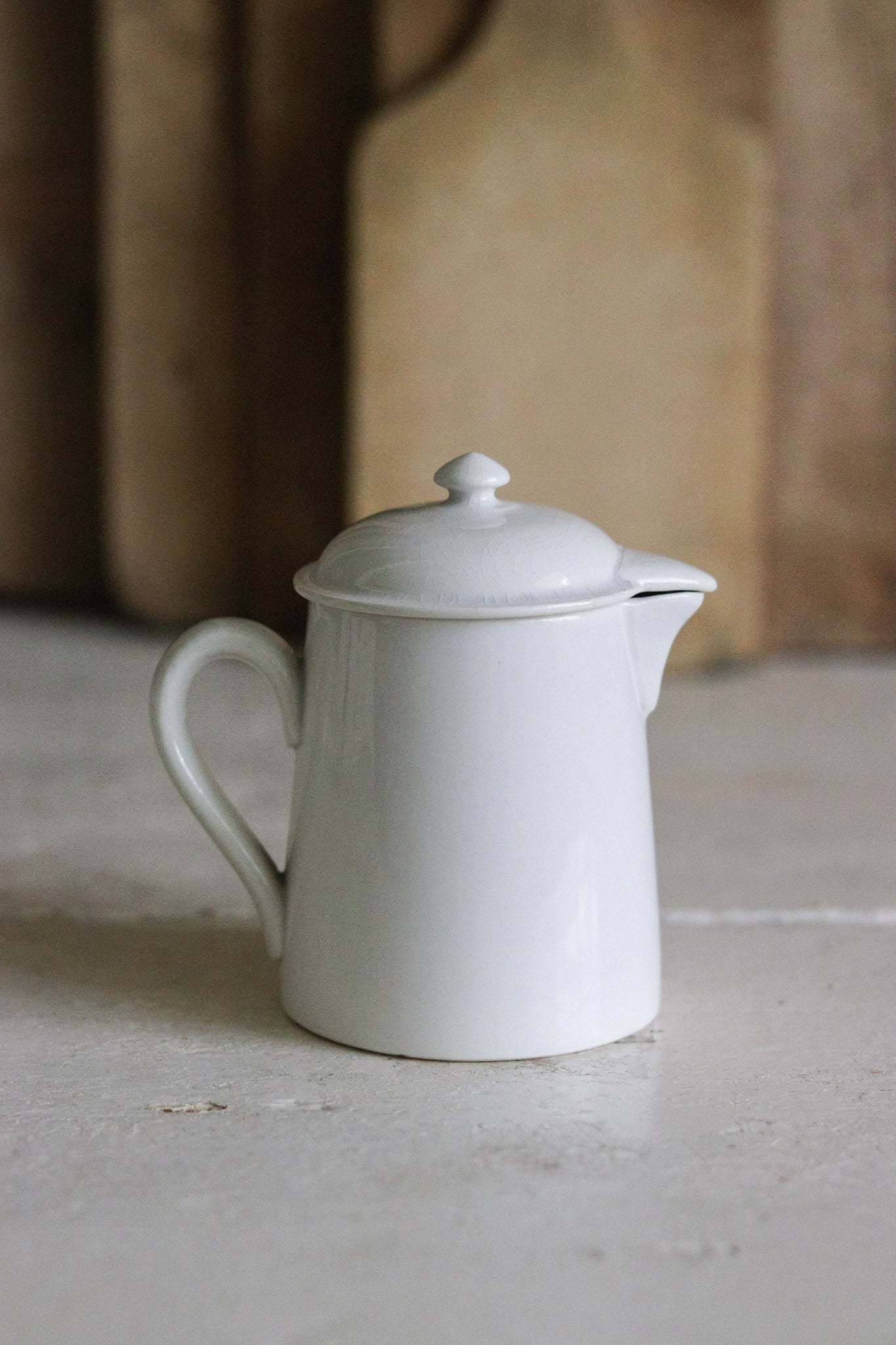 Petite Vintage French Ironstone Creamer with Lid