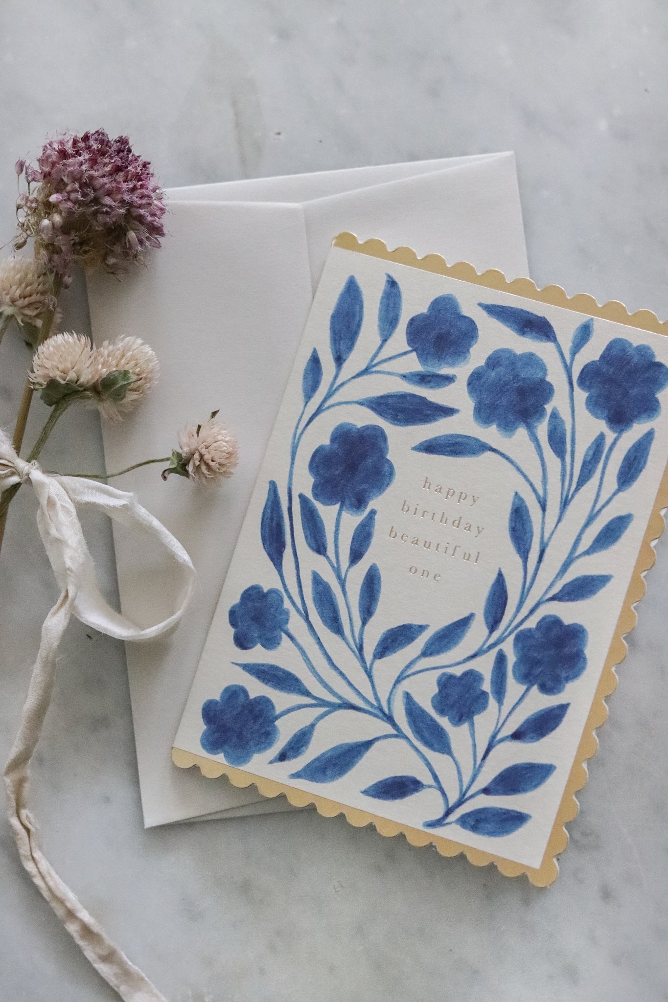 Delft Flora "happy birthday beautiful one" Card