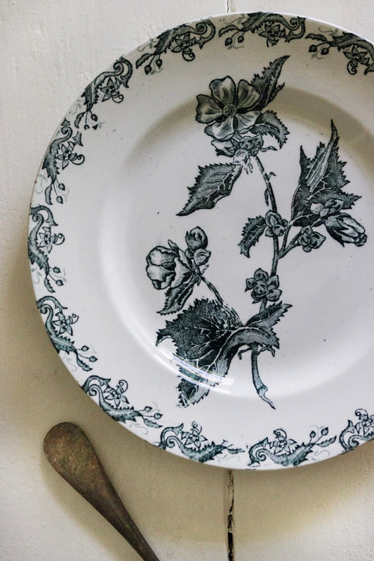 Antique French Transferware Plate with Flowers No.1