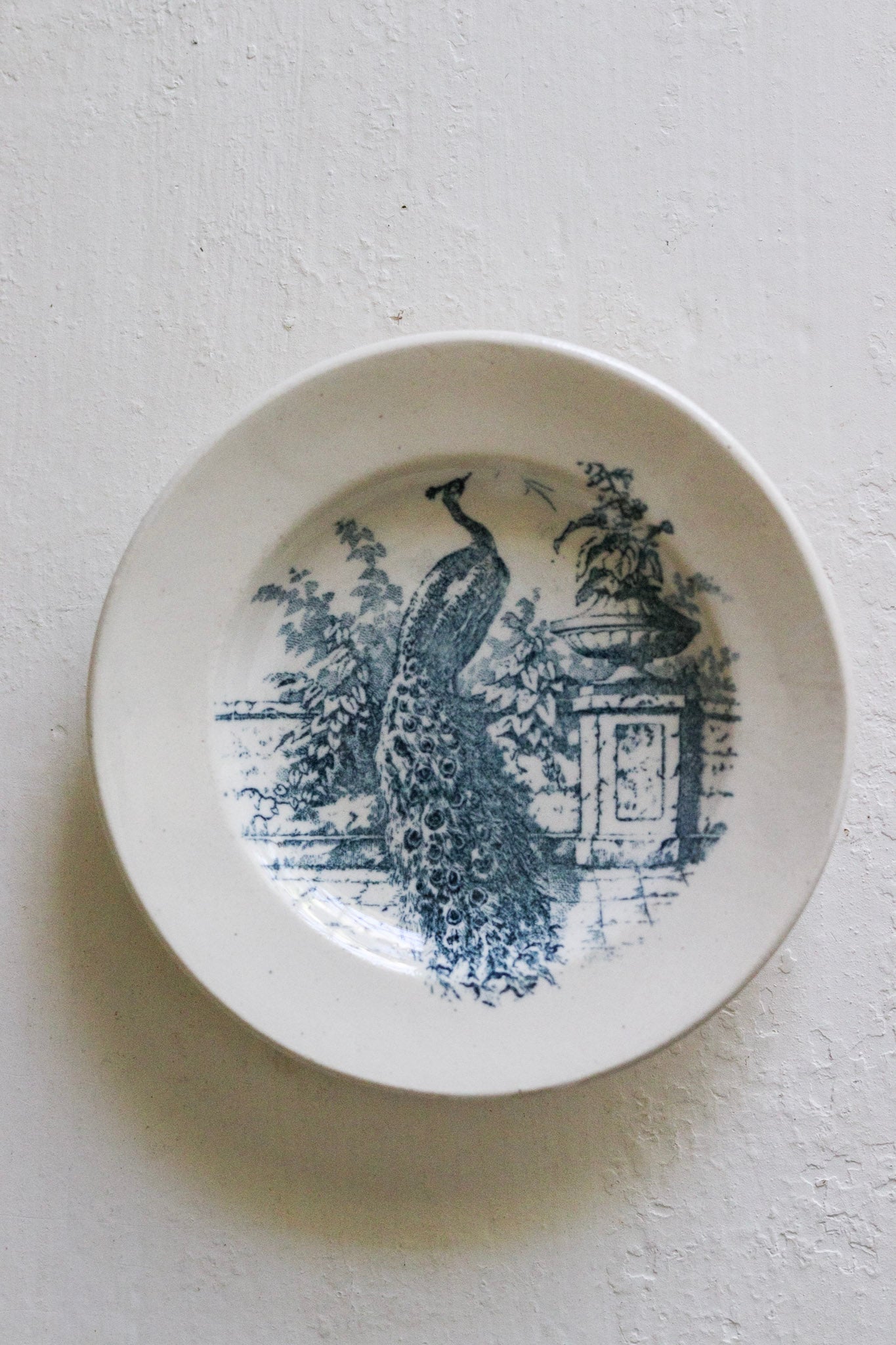 Antique French Transferware Child's Dînette Shallow Bowl with Peacock No.2