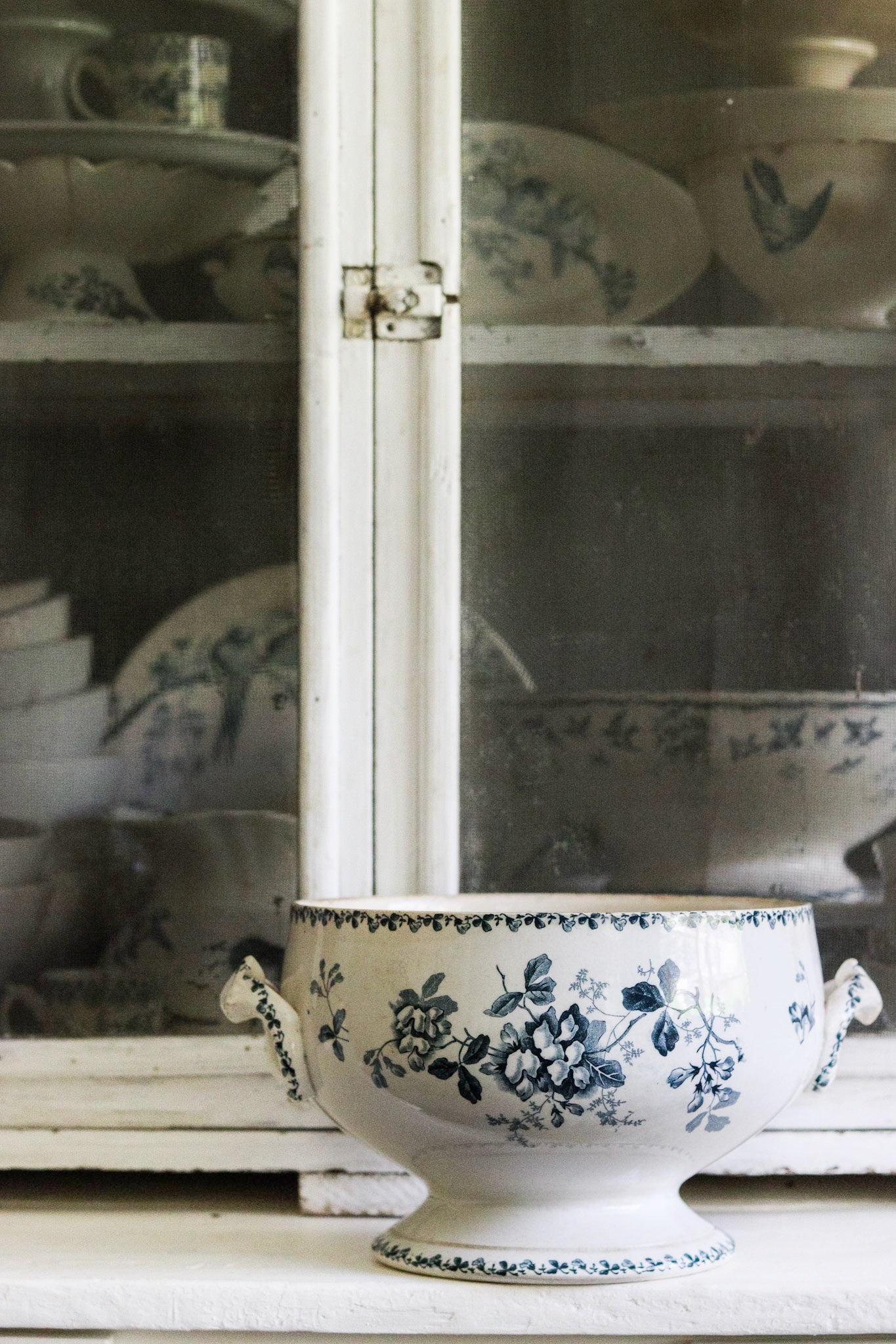 Antique French Transferware Tureen with Flowers