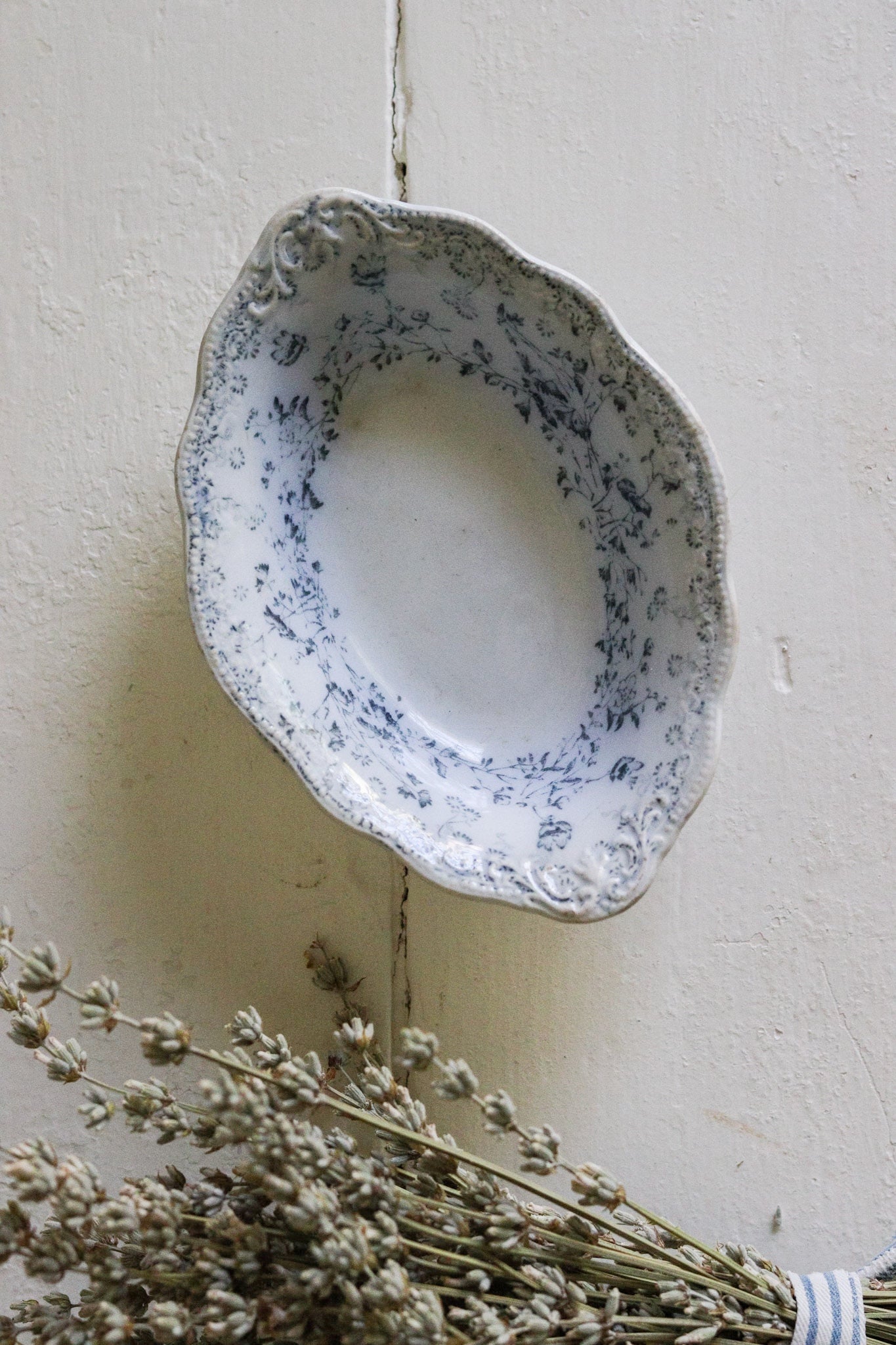 Petite Antique English Transferware Dish with Flowers