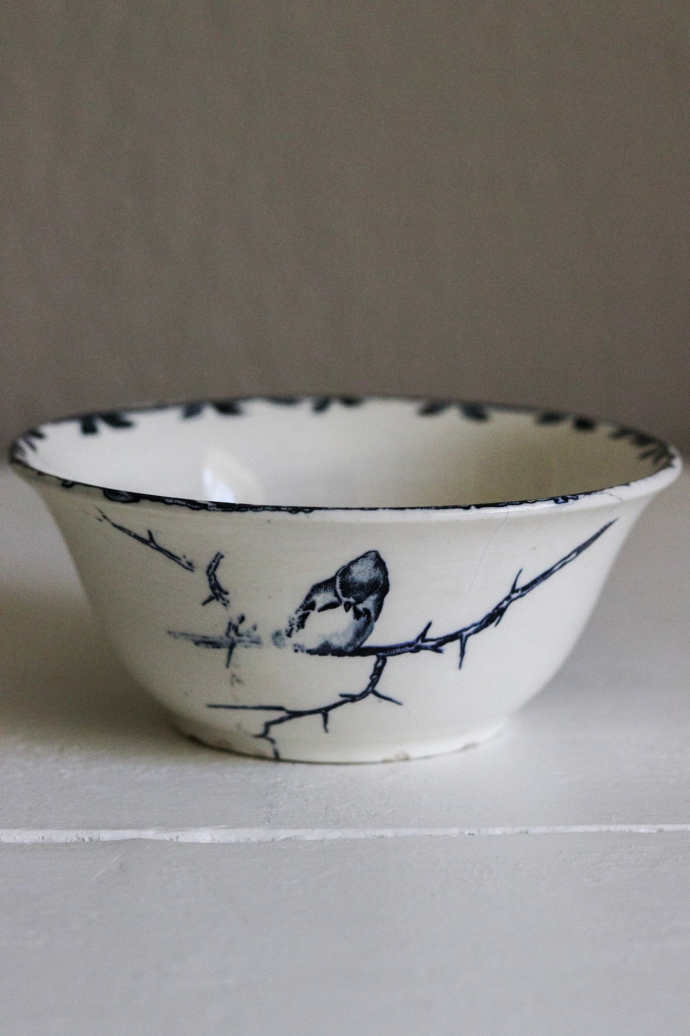 Antique French Transferware Bowl with Birds