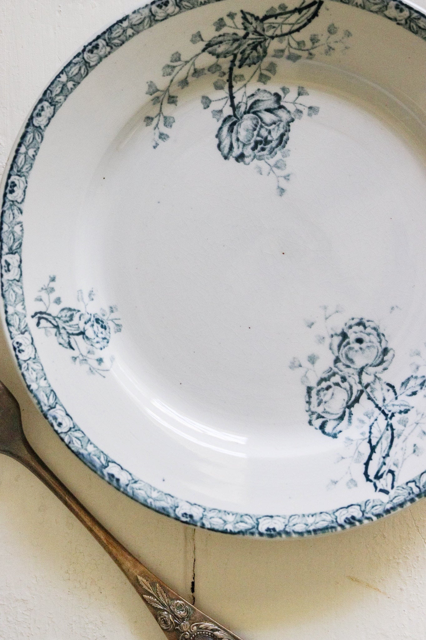 Antique French Transferware Plate with Roses