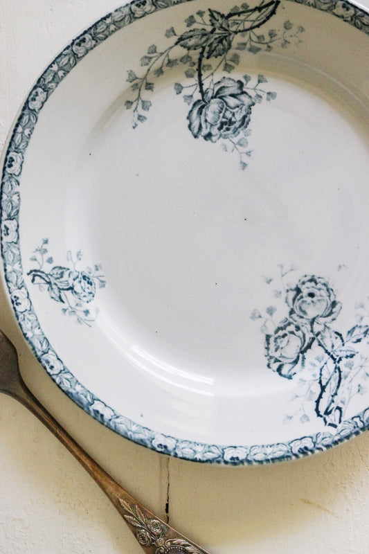 Antique French Transferware Plate with Roses